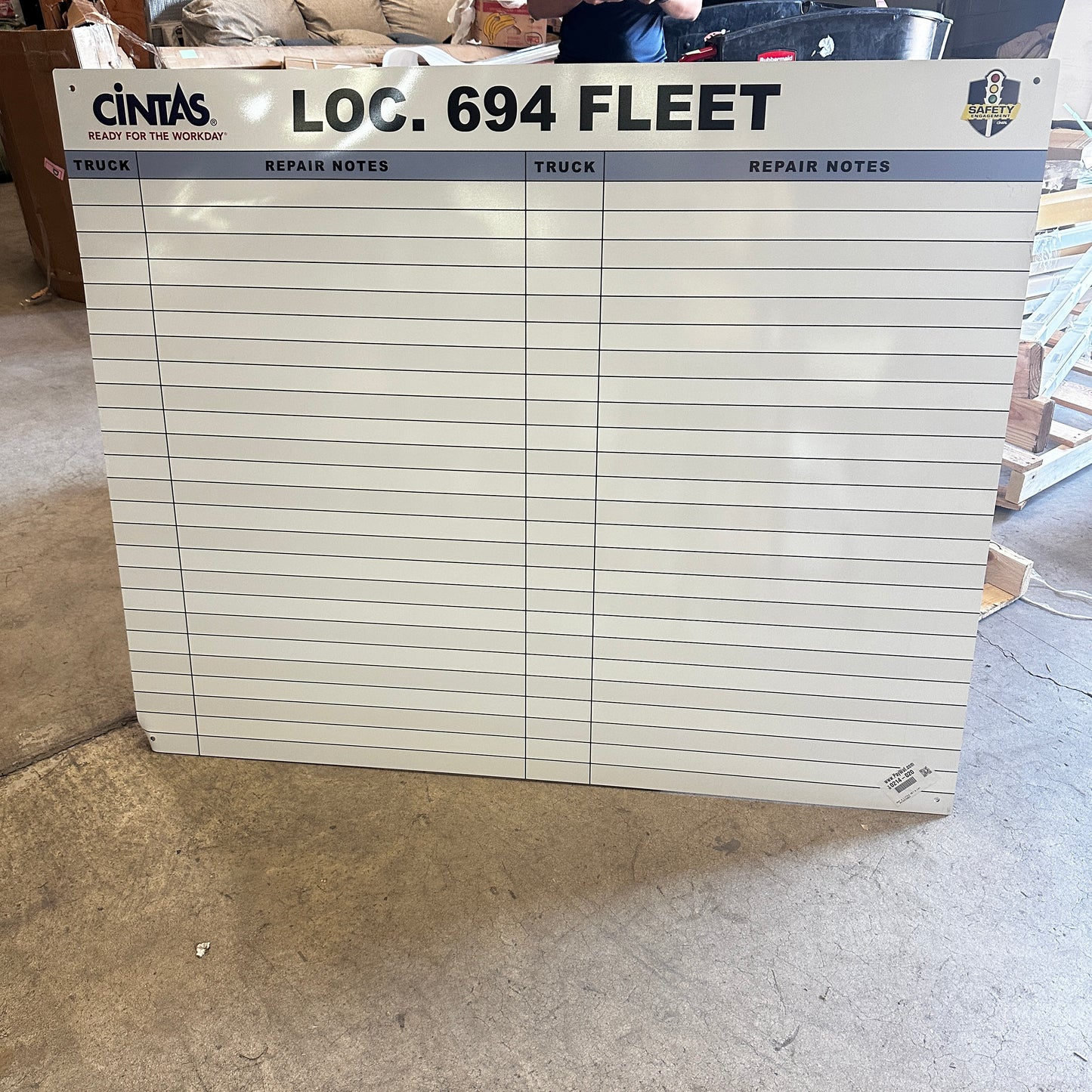 Cintas Fleet Management Whiteboard - LOC. 694 Truck Repair Notes Board Used