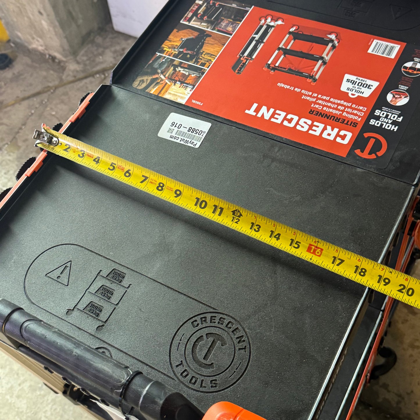 CRESCENT Folding Jobsite Cart Sz 29.5"L x 18"W x 42"H, Black & Orange ATG-9785