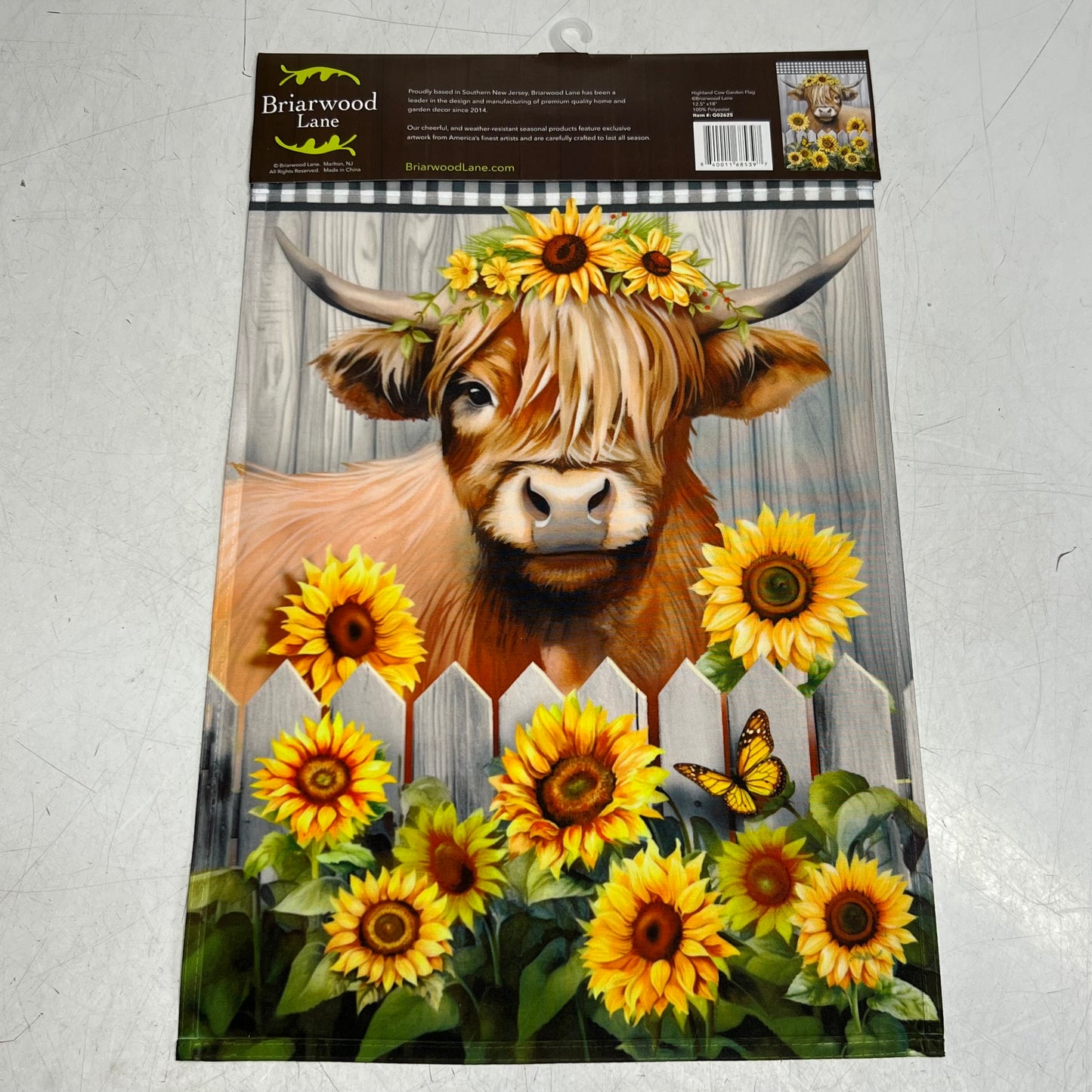 BRIARWOOD LANE Highland Cow Garden Flag Sz 12.5" x 18" Red & White G02625