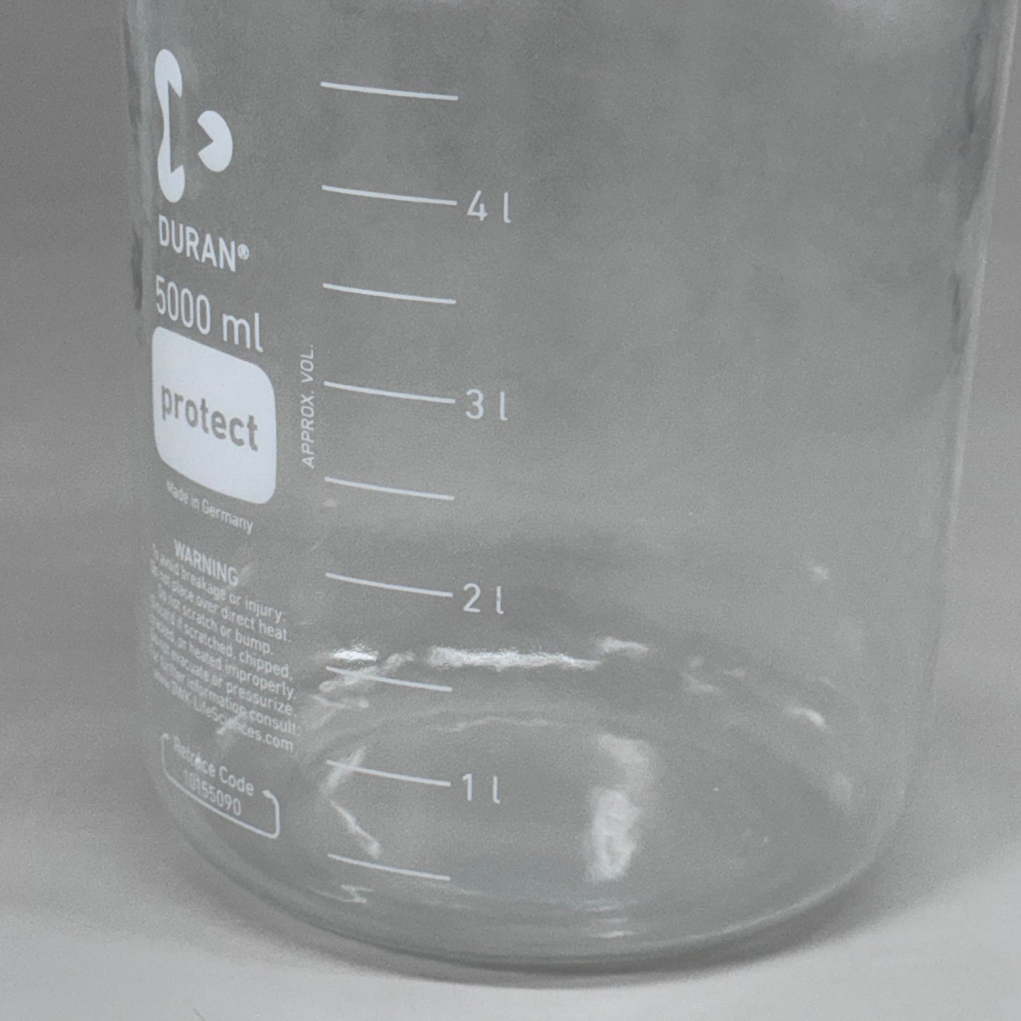 DURAN Plastic Coated Round Laboratory Bottle 5000 mL Clear 218057308 Like New