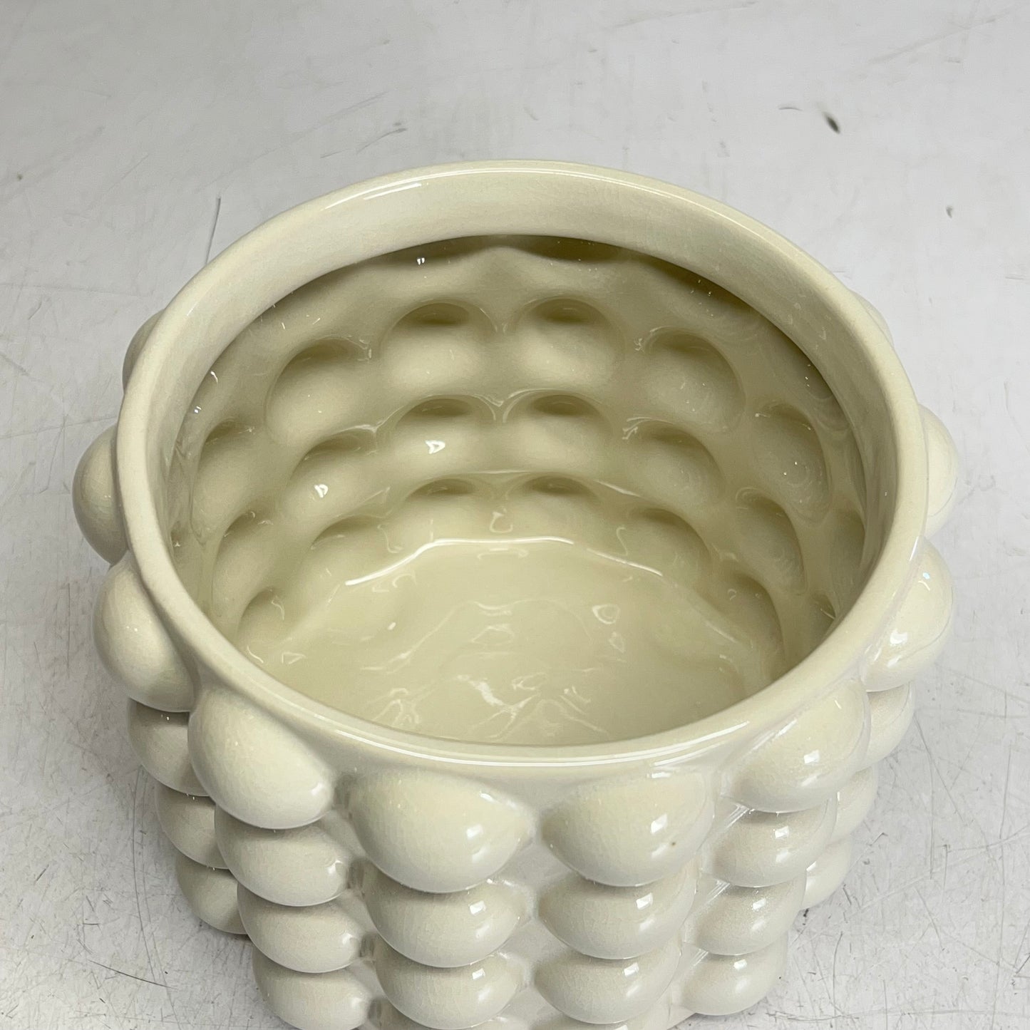 CREATIVE CO OP  Raised Dots Stoneware Canister  Wide 8.25" x 8.25" Crème DF7932