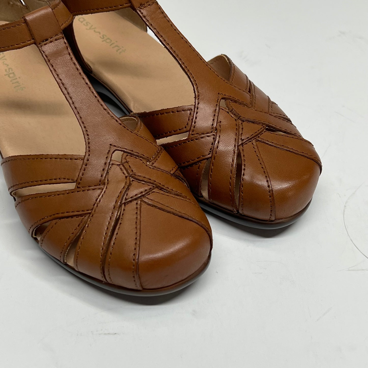 EASY SPIRIT Darlyn T-strap Woven Flats Women's Sz 8M Brown Leather (As-Is)