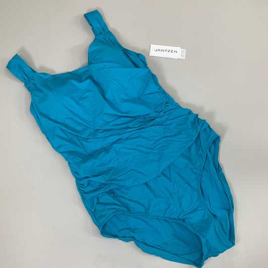 JANTZEN Womens Bathing Suit Solid One Piece Sz-18W Ideal Teal JZ22701M