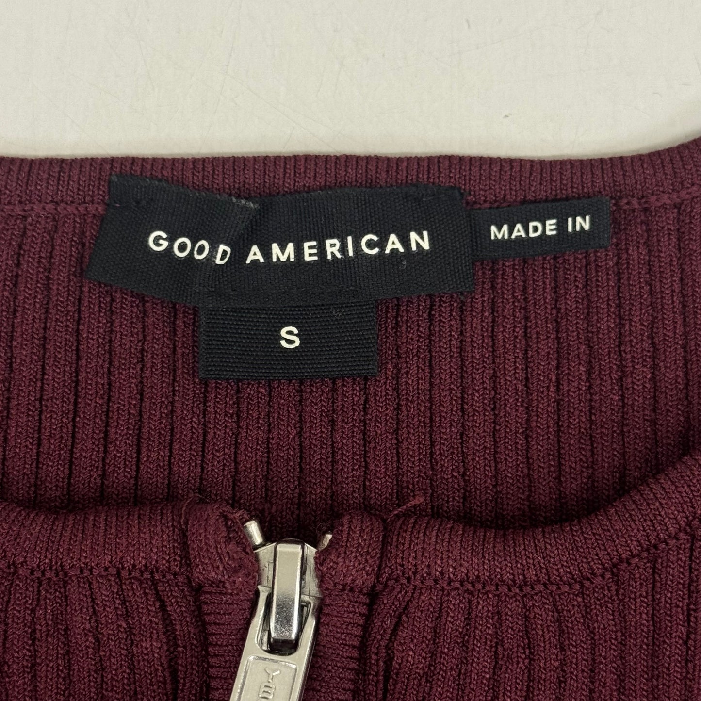 GOOD AMERICAN Shine Zipped Rib V-Neck Cardigan Women's Sz Small OXBLOOD002 GSK0263