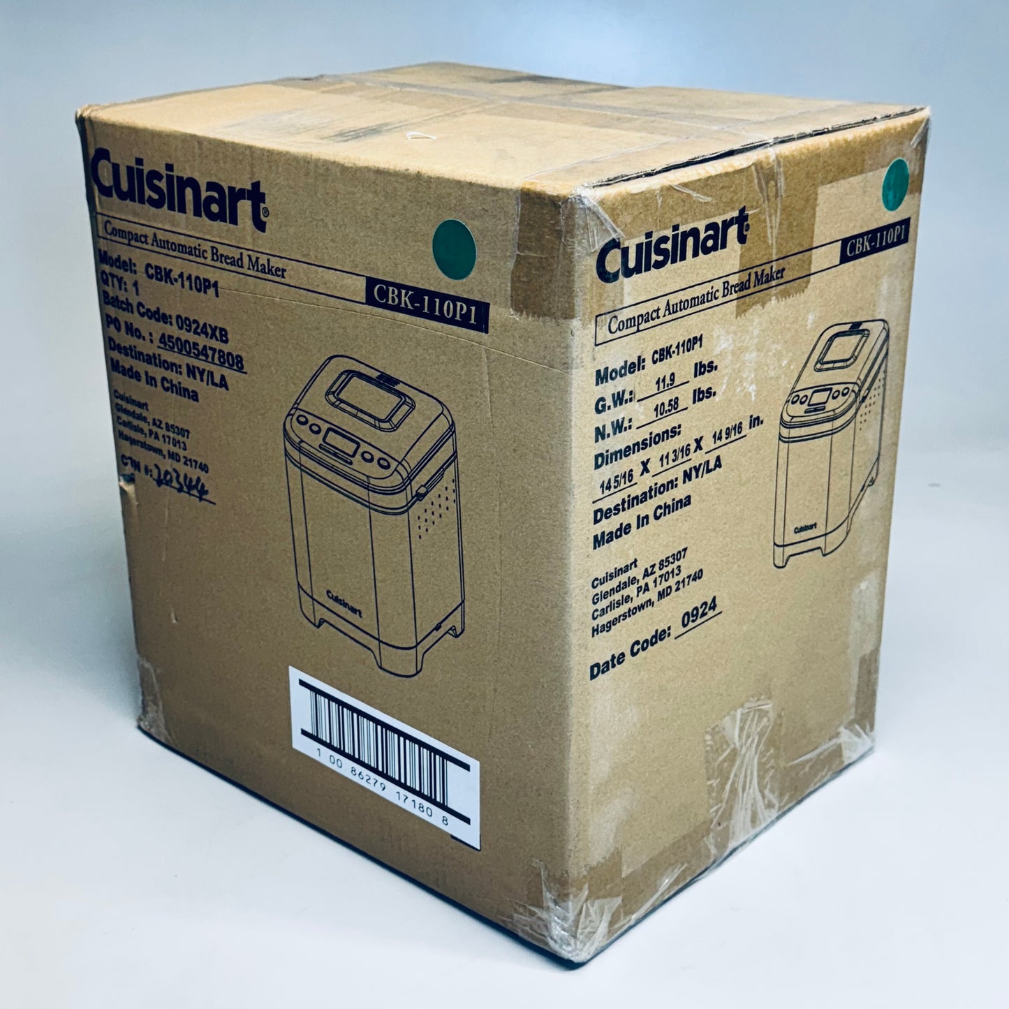 CUISINART Bread Maker Machine Sz 10.5” H x 10” L x 7.5” W Silver CBK-110P1