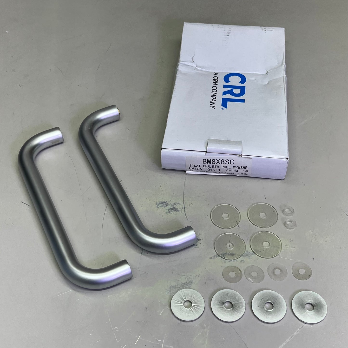 CRL Shower Pull Handle BM Series & Hinges Kit Satin Chrome BM8X8SC/GEN037SC