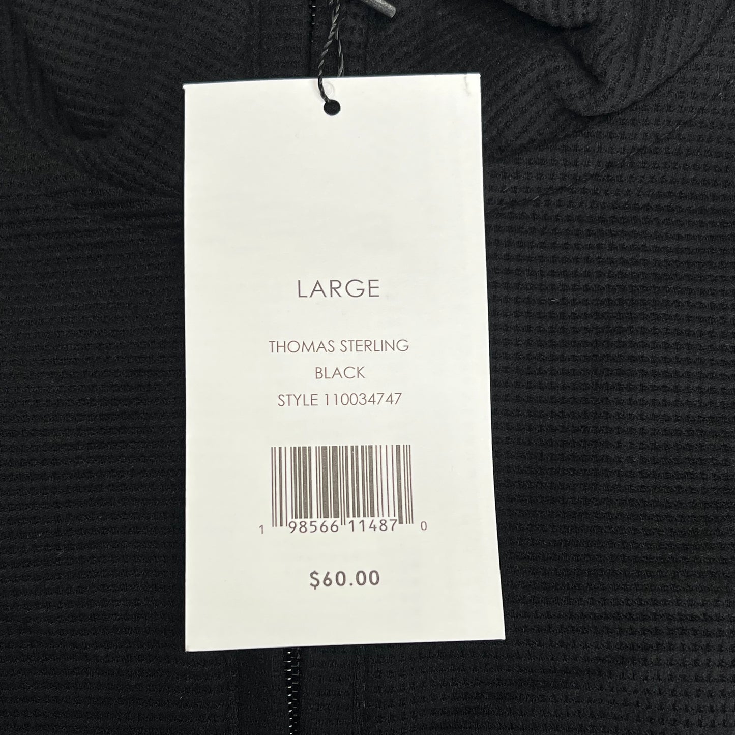 THOMAS STERLING Half Zip Soft Waffle Knit Jacket Men's Sz L Black 110034747