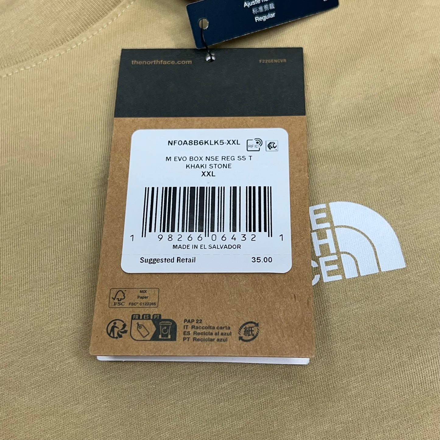 THE NORTH FACE Evolution Box NSE Regular Short Sleeve Men's Sz XXL Khaki Stone