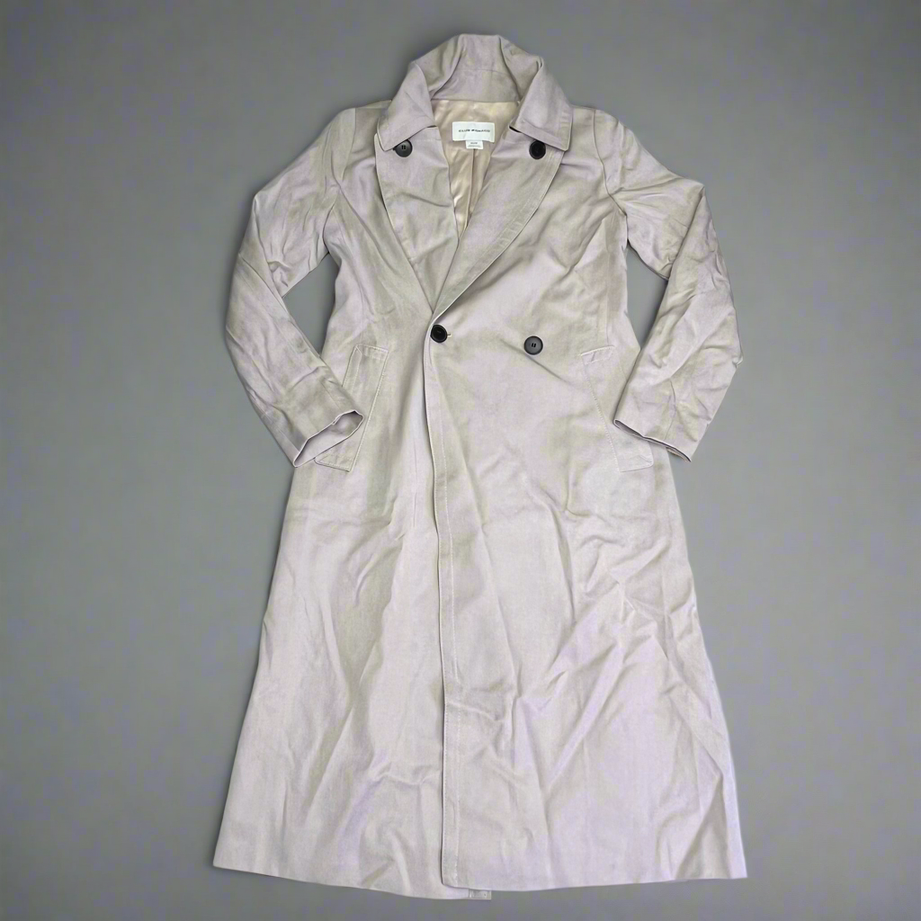 CLUB MONACO Long Trench Coat 100% Lyocell Shell Women's Sz S Light Khaki