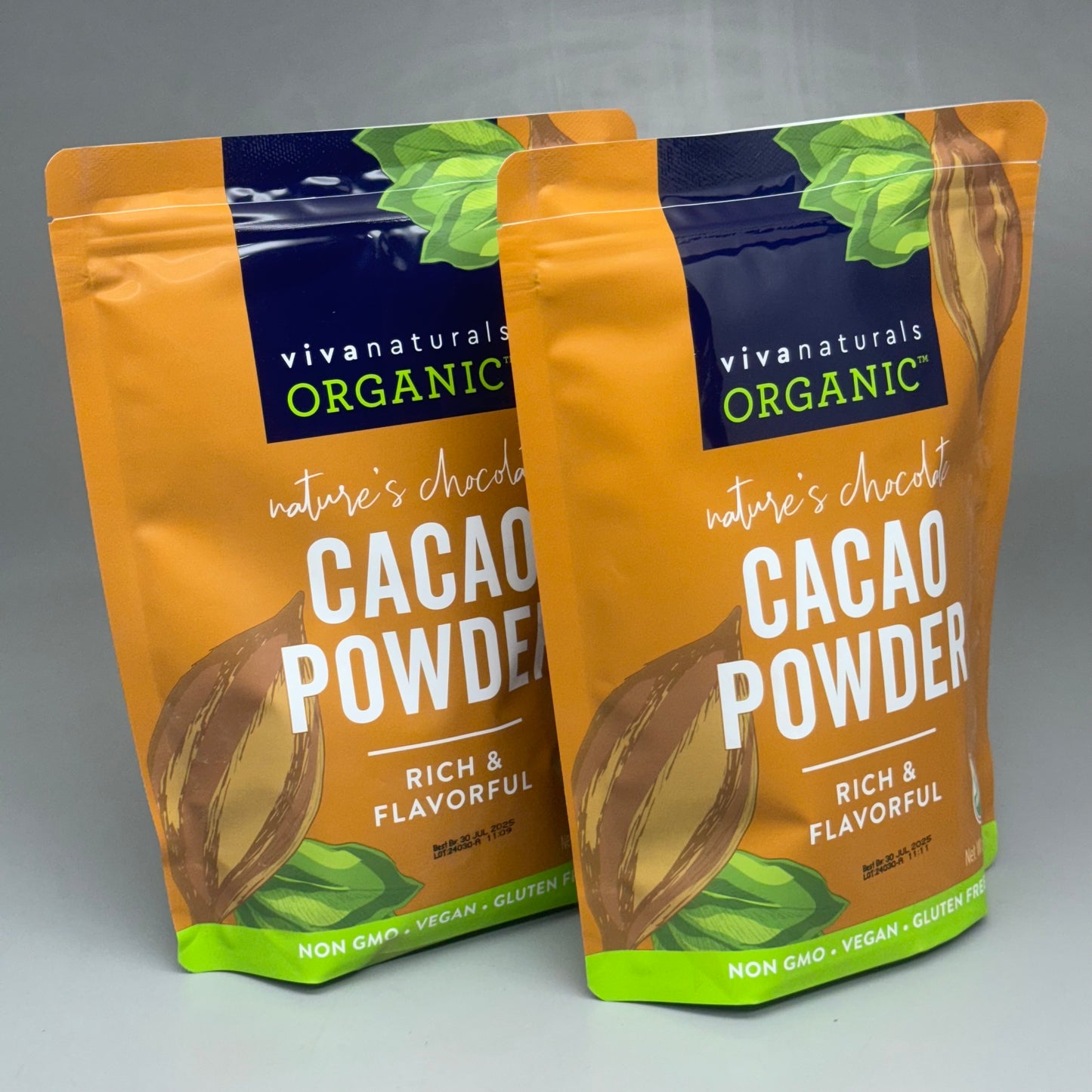 VIVA NATURALS (2 PACK) Cacao Powder Organic 1 lb BB 07/25