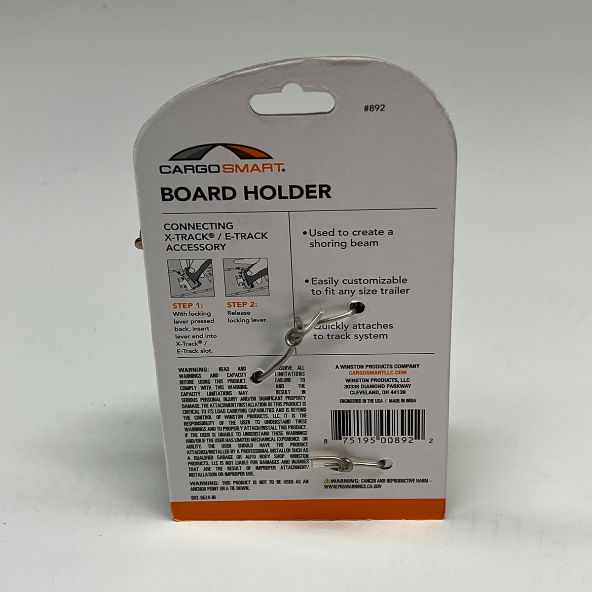 ZA@ CARGO SMART (2 PACK) Board Holder for X Track & E Track Systems  2" W x 4-3/8" 892