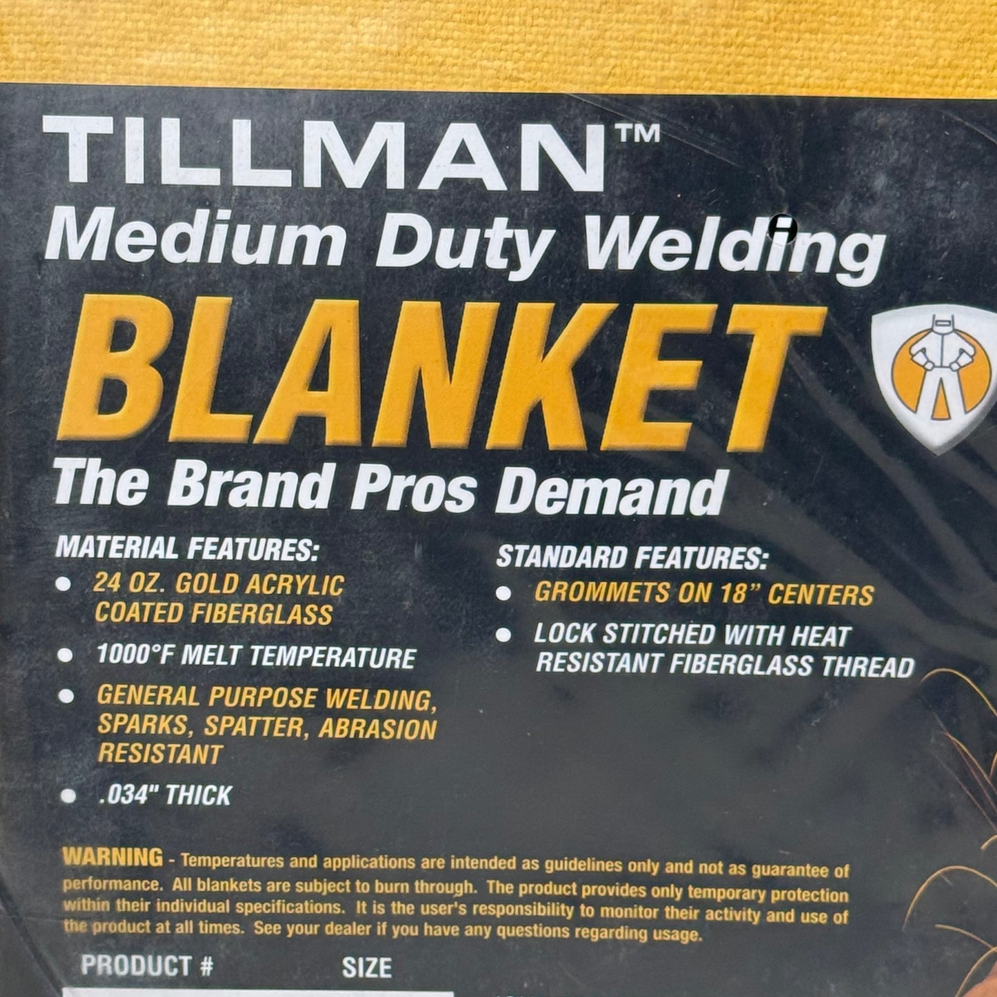 TILLMAN Heavy Duty Welding Blanket 6'x 8' New! Yellow FM Approved 596B 25oz