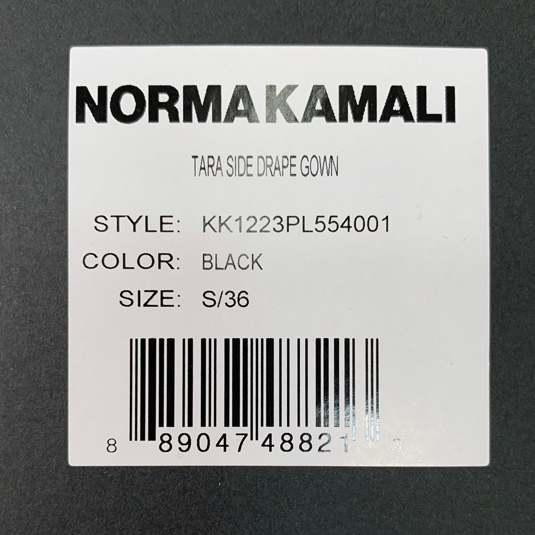 NORMA KAMALI Tara Side Drape Gown Sz S/36 Black KK1223PL554001 (New)