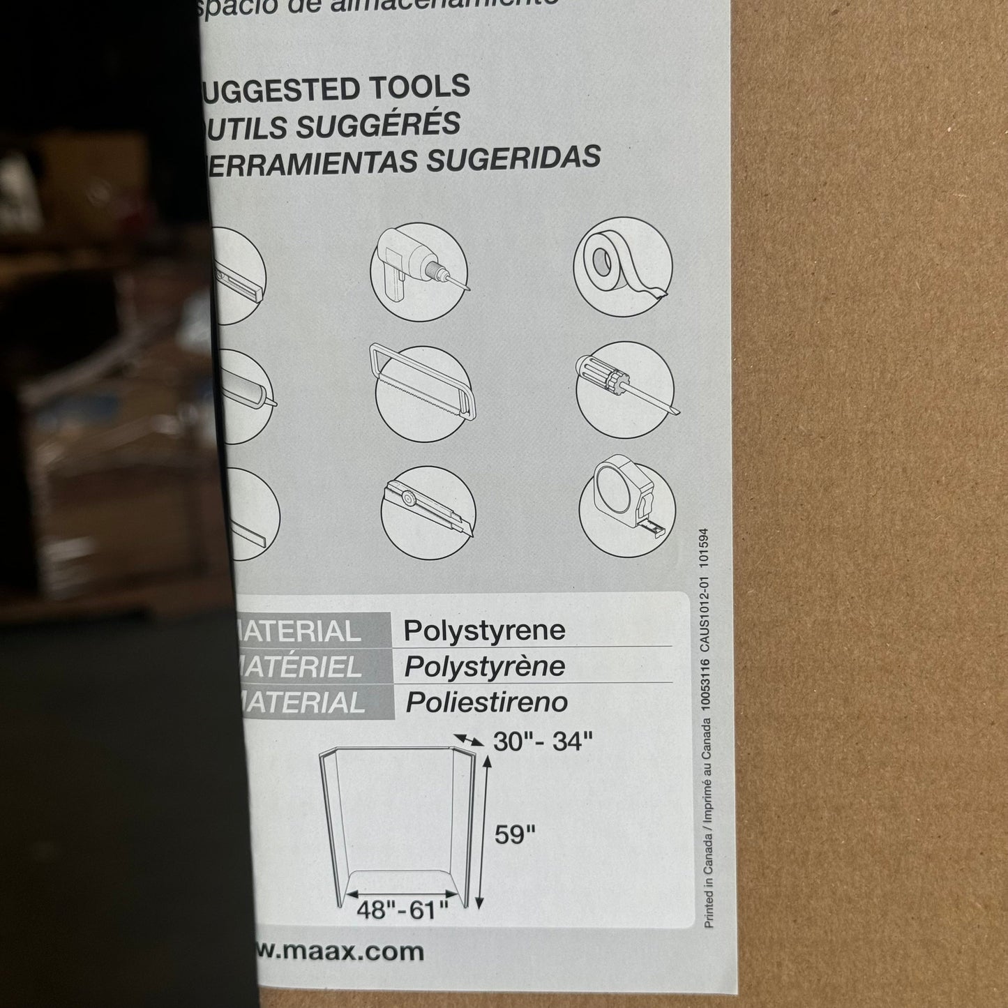 ZA@ MAAX 5-Piece Tub Wall Kit 48”-61”x30”-34”x59” Polystyrene White A