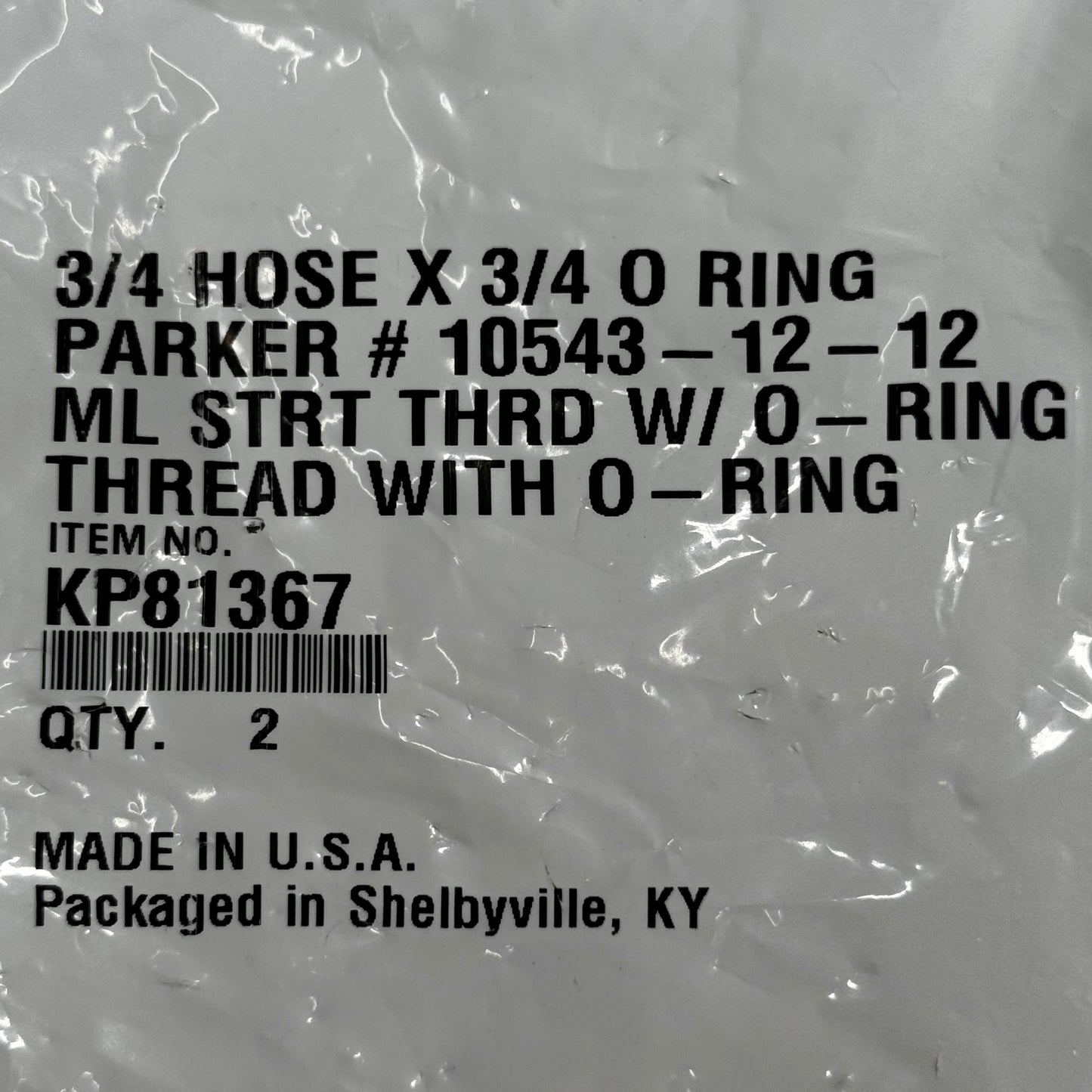 PARKER (2 PACK) Hydraulic Hose Male Straight O-Ring 3/4" x 3/4" Steel KP81367