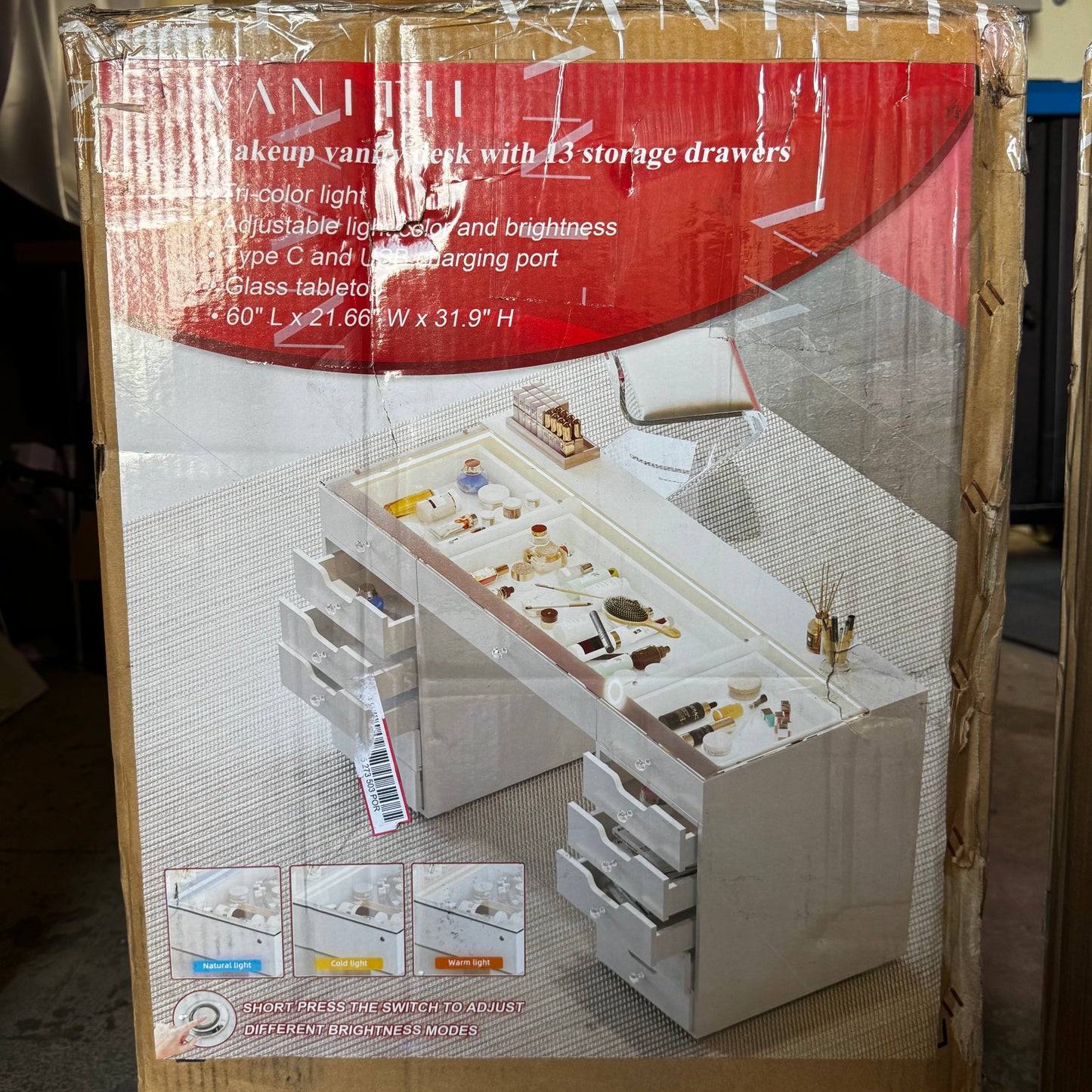 VANITTI Makeup Vanity Desk With 13 Storage Drawers 60"L x 21.66"W x 31.9"H White VNT-EVA-C01-WHT-02 (New Other, Minor Damage)