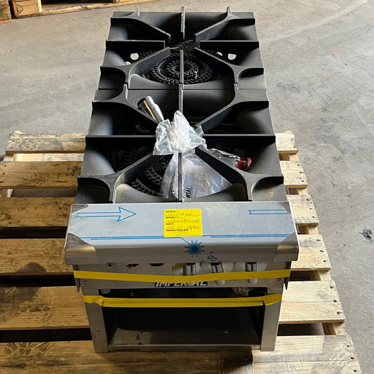 IMPERIAL Commercial Natural Gas Stock Pot Range 2 Burners 36.000 BTU - ISPA-18-2 (New Other, Missing 2 Knobs)