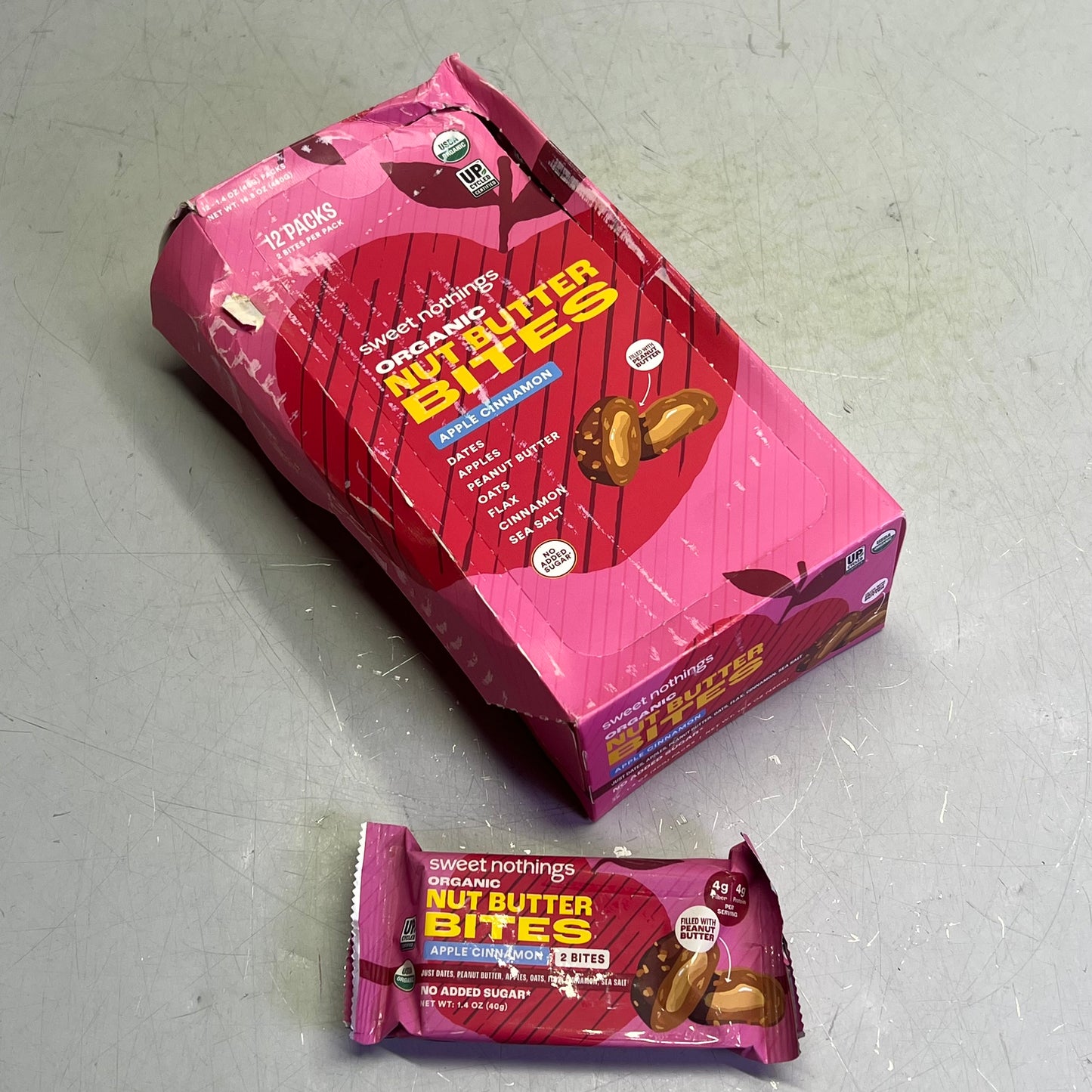 ZA@ SWEET NOTHINGS (12 PACK) Organic Nut Butter Bites Apple Cinnamon Flavor BB 07/26 (As-is)