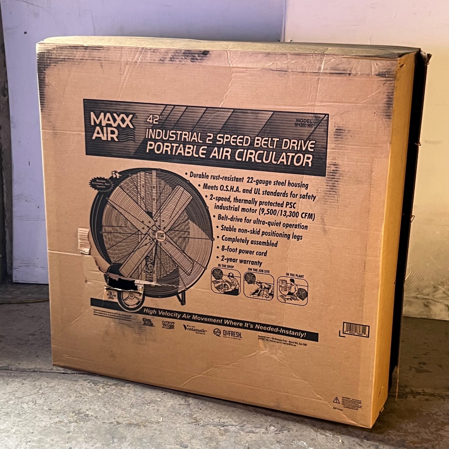 MAXX AIR 42" Industrial 2 Speed Belt Drive Portable Air Circulator - BF42BD RED