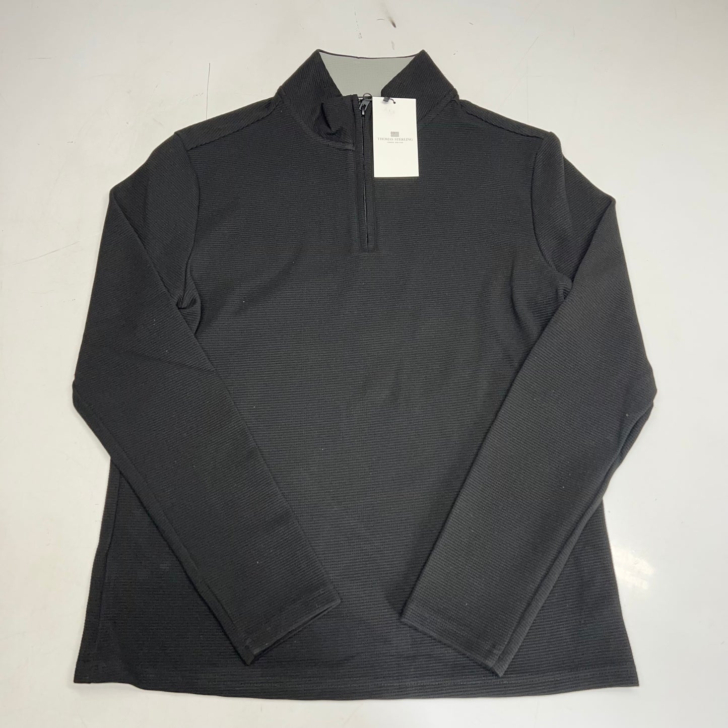 THOMAS STERLING Half Zip Soft Waffle Knit Jacket Men's Sz L Black 110034747