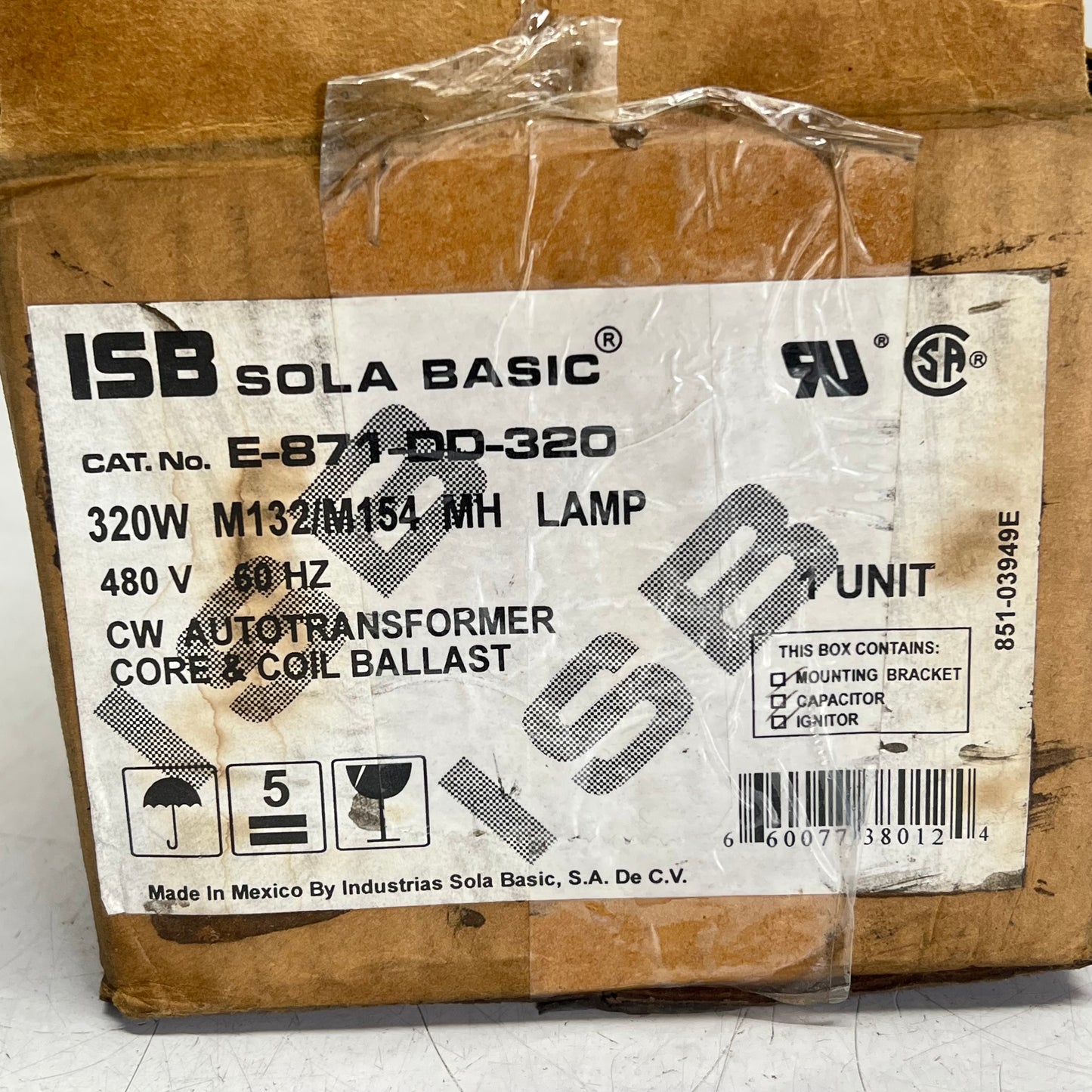 ISB SOLA Pulse Start Metal Halide Ballast Kit 320W 480V E-871-DD-320 (Used)