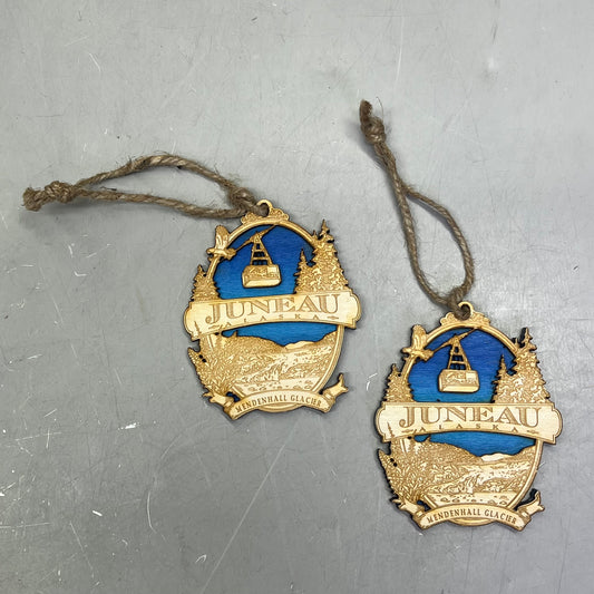 ZA@  (2 PACK) Mendenhall Glacier Lasered Wood Collectable Ornament JuneauAK Souvenir