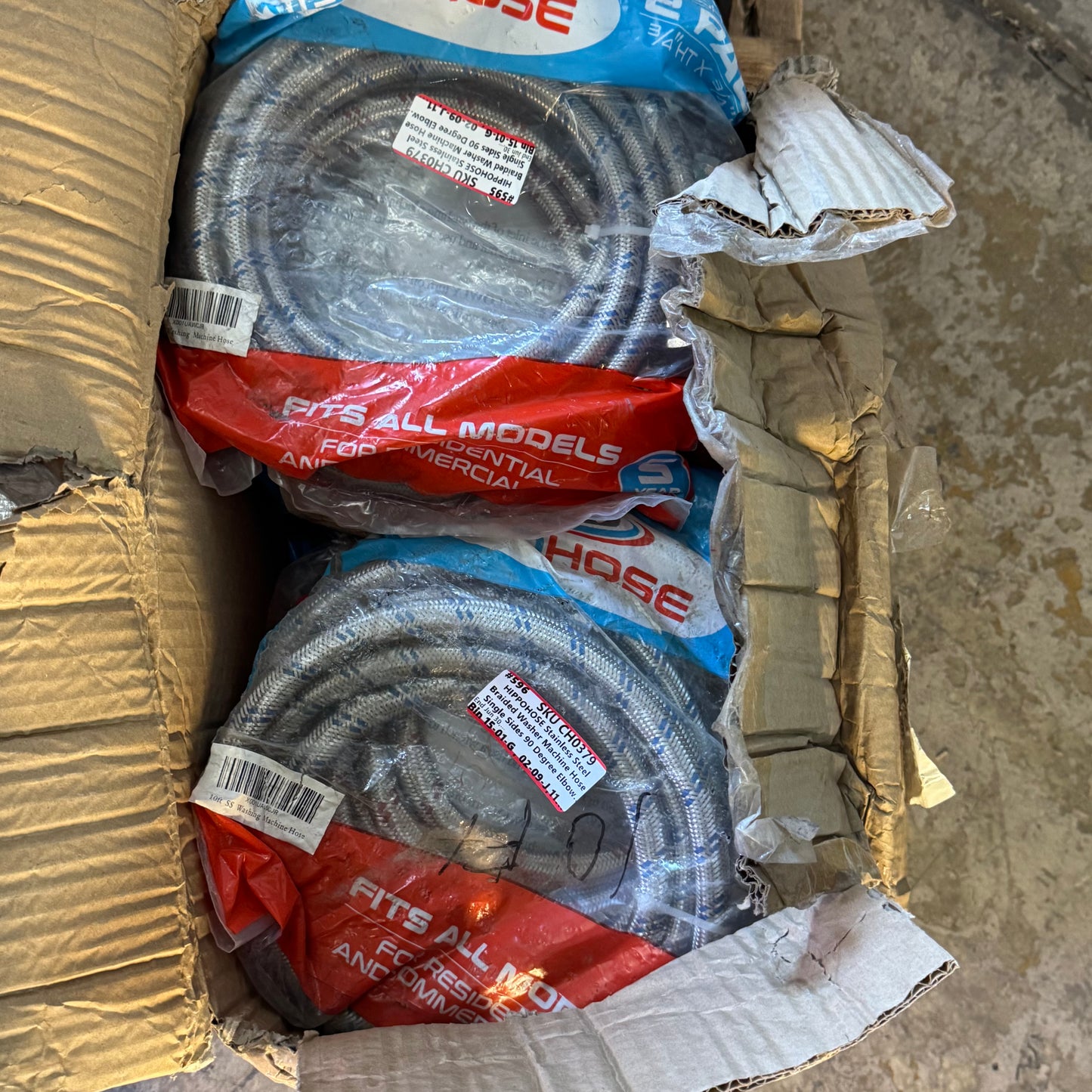 ZA@ Pallet of MIXED Tension Rod Assy, Stainless Steel Braided Washer Machine Hose, Aqua Film Concentrate, Polypropylene Bouffant & Beard Cover (New Other)