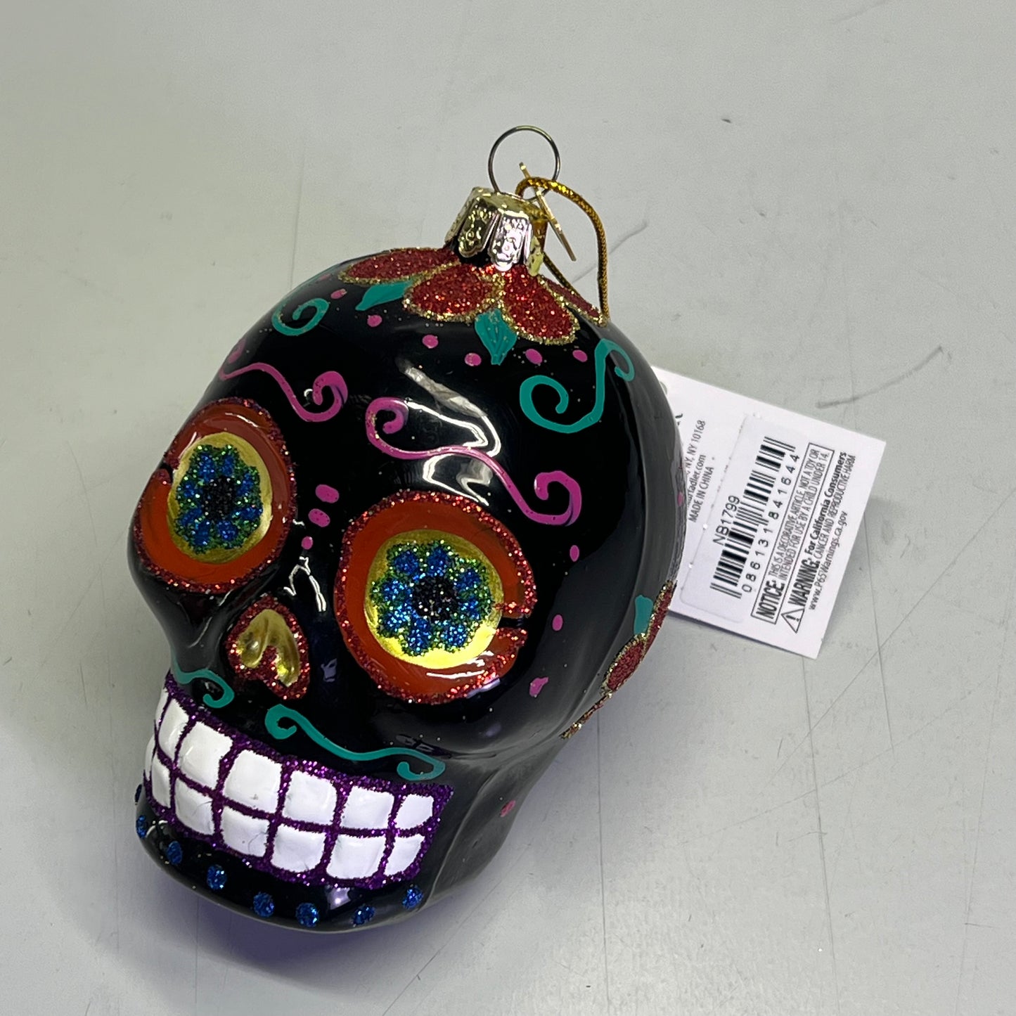 KURT S ADLER (3 PACK) Noble Gems Glass Sugar Skull Ornaments  3.5" Multicolor