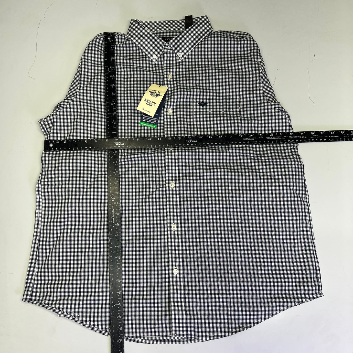 DOCKERS Signature Stain Defender Button Up Shirt Men's Sz XL Navy Blue A42520010