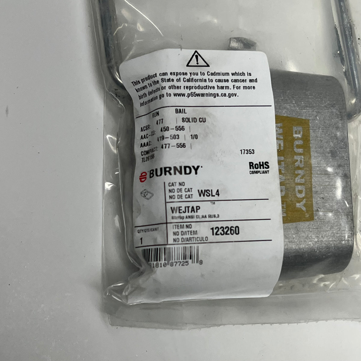 BURNDY Stirrup 397.5-477 Kcmil Cable Size 1/0 AWG Bail Size Silver WSL4