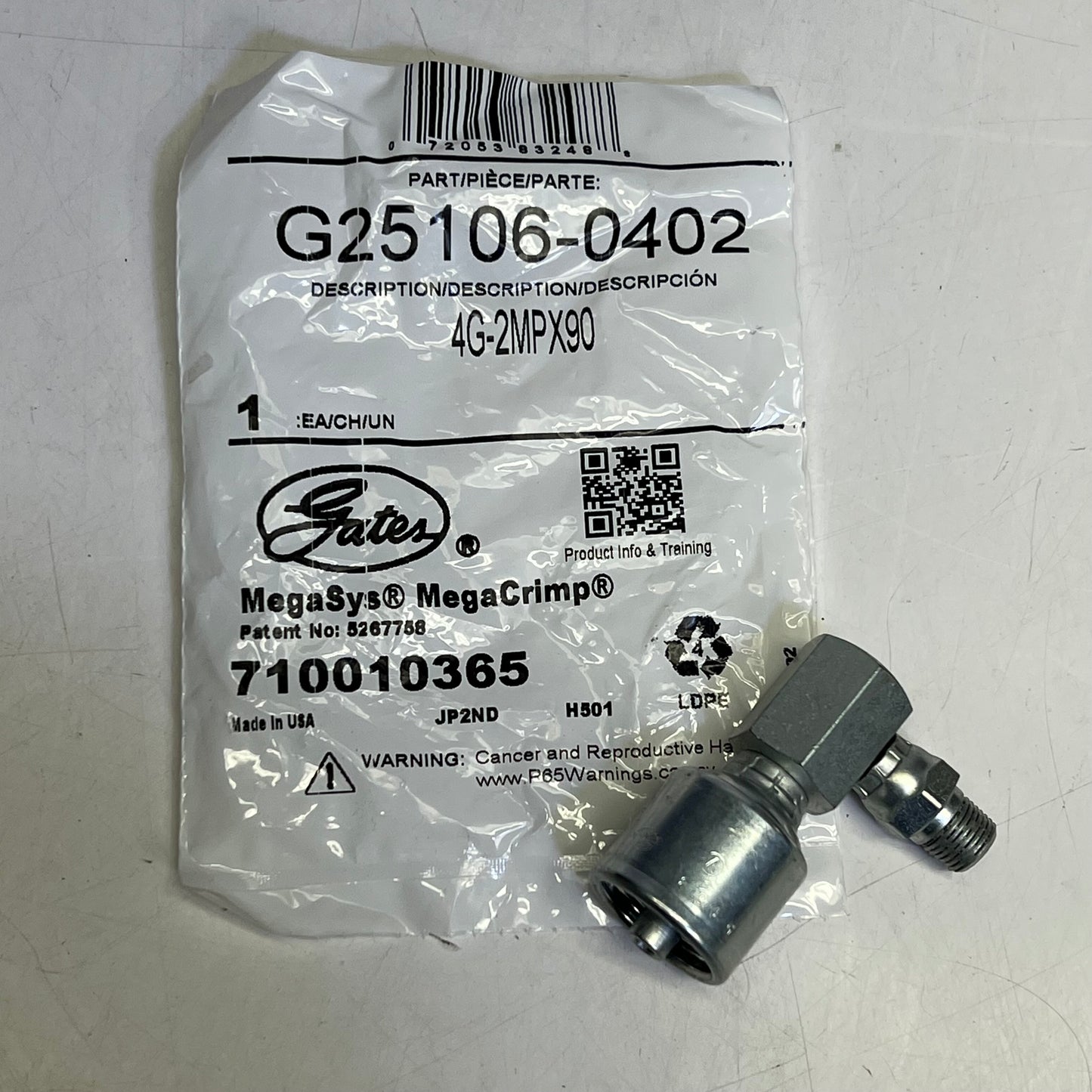 GATES Male Pipe Swivel Megacrimp Coupling  1/4" x 1.75" 90° Block G25106-0402