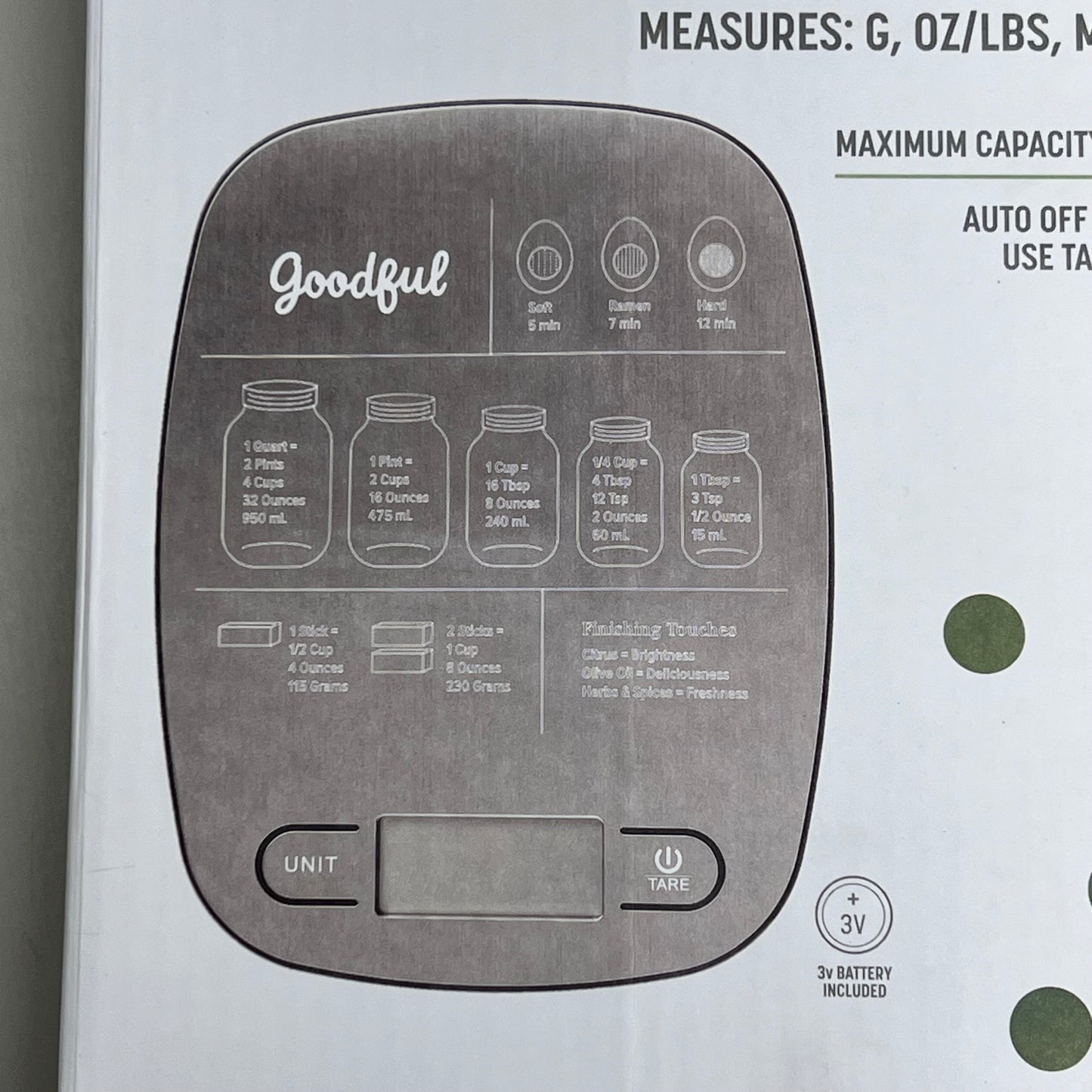 GOODFUL (2 PACK) Digital Food Scale Measures in G, oz/lbs, ML & fl oz Grey FS00-K002