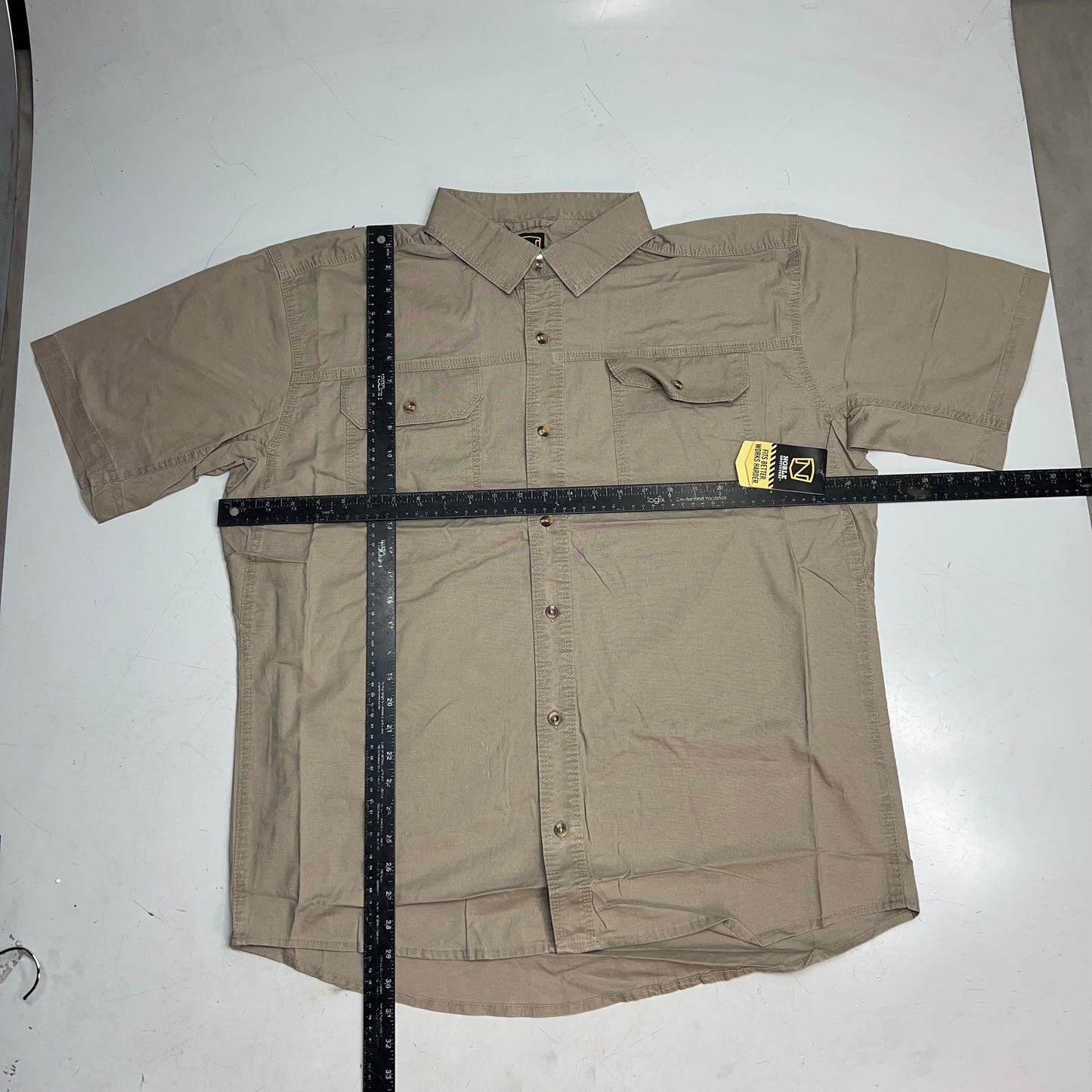 NOBLE OUTFITTERS Short Sleeve Weathered Work Shirt Men's Sz XL-R Khaki 12005