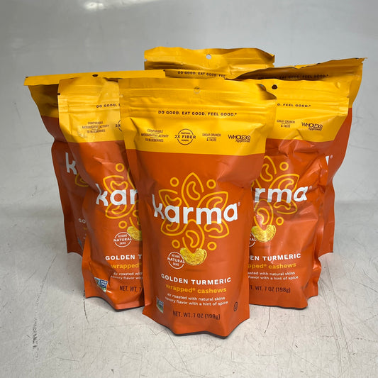 KARMA (6 PACK) Golden Turmeric Air Roasted & Wrapped Cashews  7oz BB 05/27