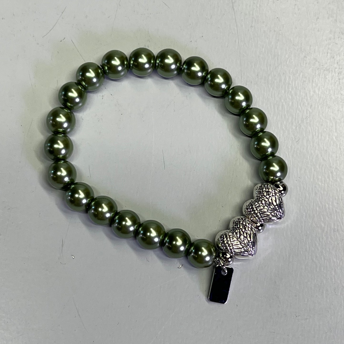 VALERIE PARR HILL  Angel Wing Heart & Pearl Friendship Bracelets Sz Small Green