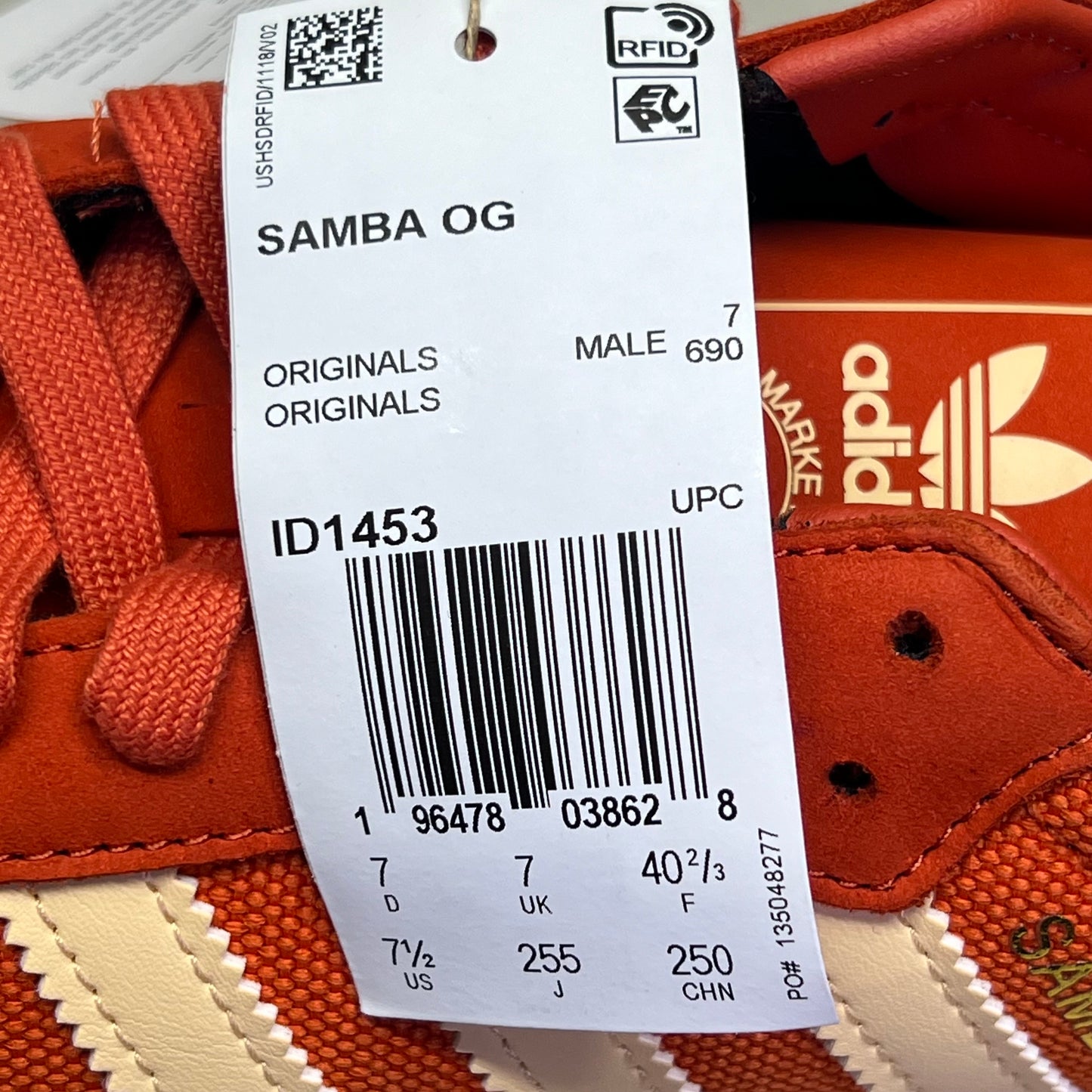 ZA@ ADIDAS Samba OG Soccer Inspired Sneaker Men's Sz 7.5 Collegiate Orange ID1453