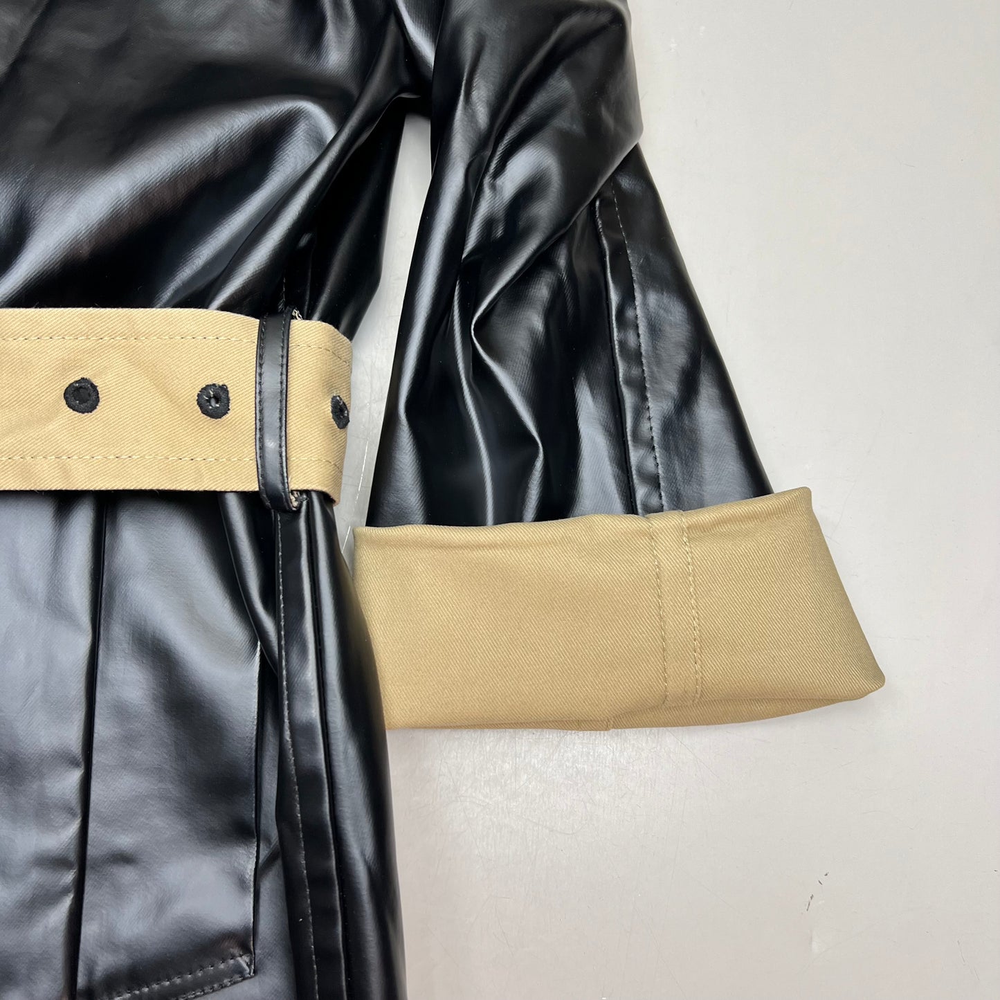 KOCHE MO & CO. Reversible Tie Around Trench Coat Unisex Sz M Khaki/Plaid/Black