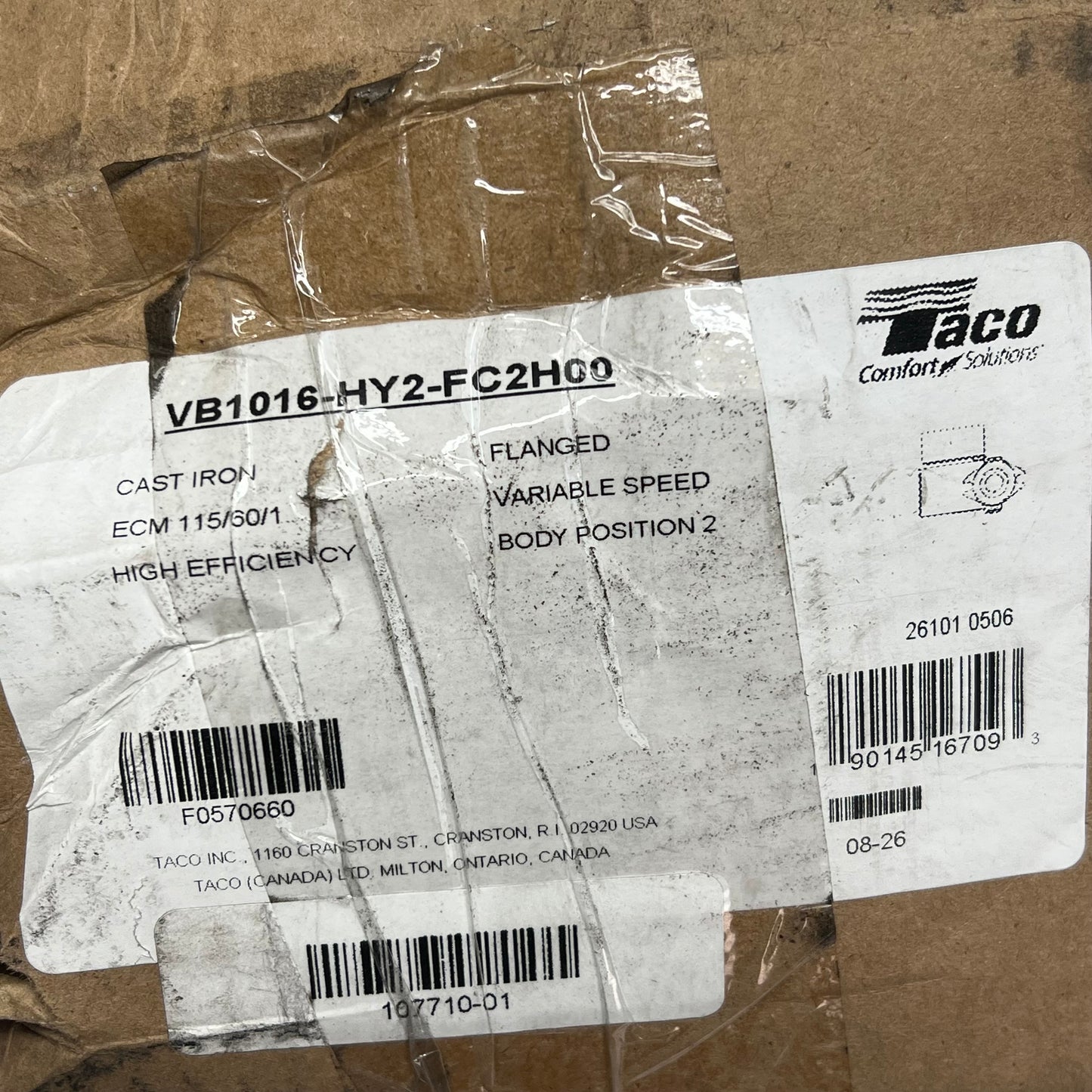 TACO High Efficiency Variable-speed Ecm Wet Rotor Cast Iron VB1016-HY2-FC2H00