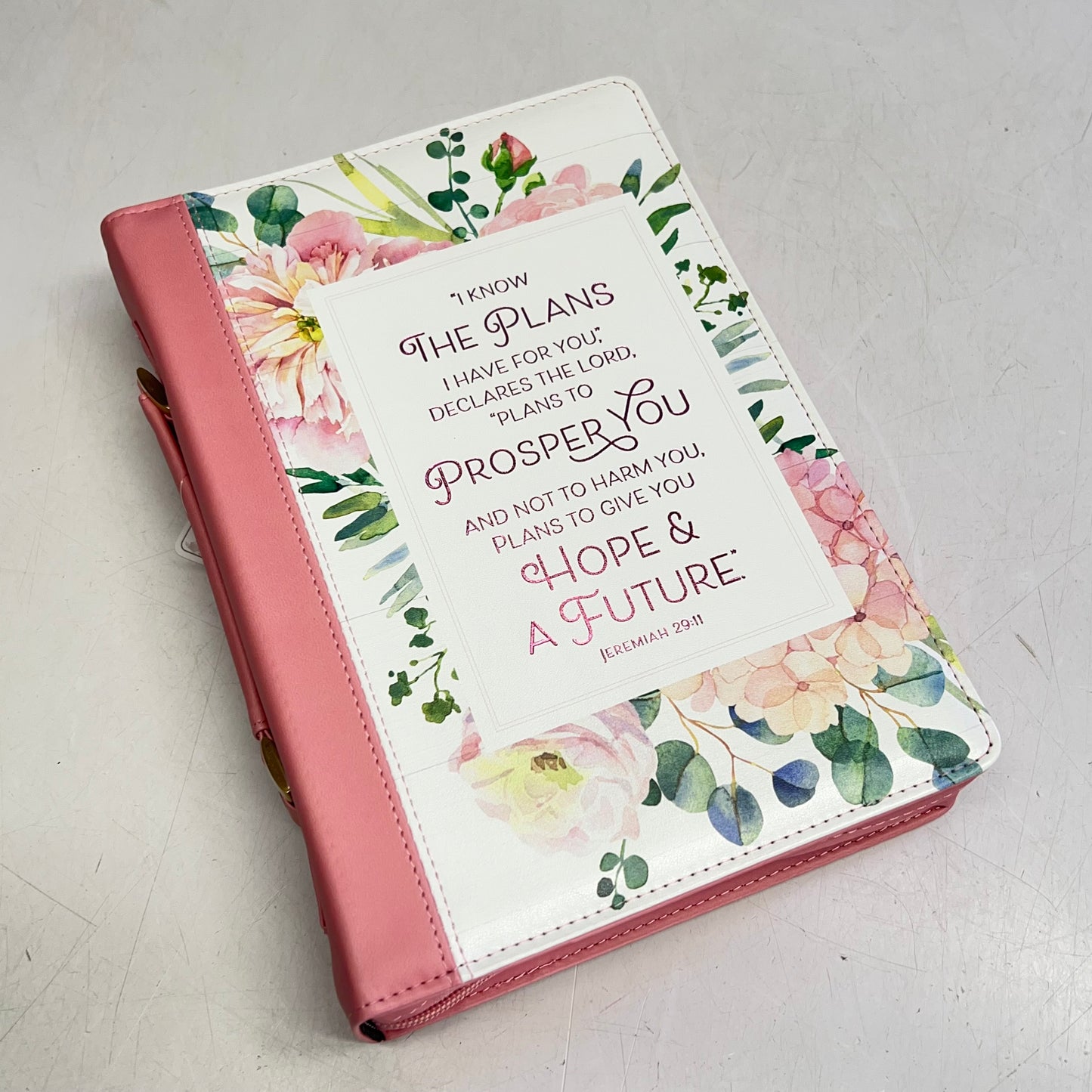 CHRISTIAN ART GIFTS 29:11 Plans Bouquet Faux Leather Bible Cover 7"x10" Pink