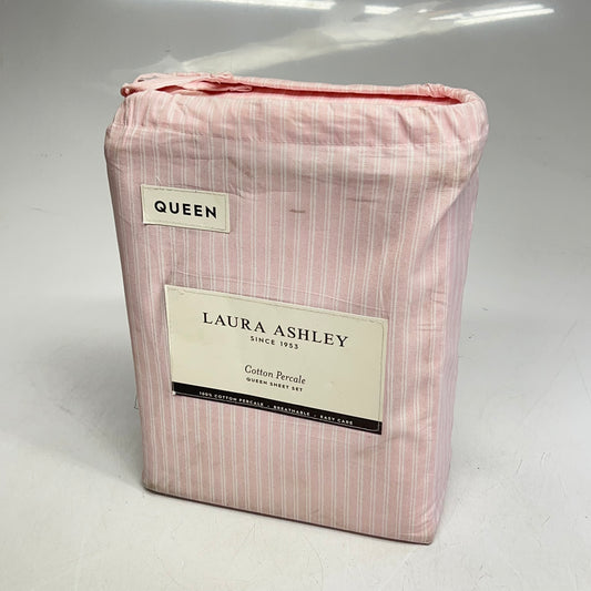 LAURA ASHLEY Cotton Percale Sheet Set Queen 200 Thread Count Pink (New Other)