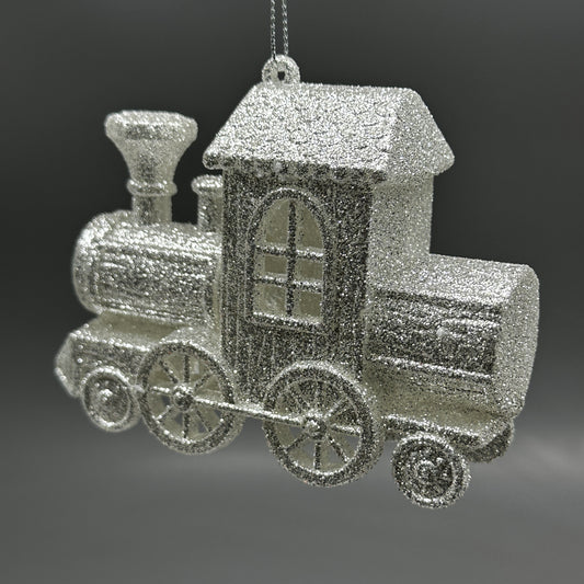 KURT S. ADLER Train Christmas Ornament Silver Glitter 3.4“ T3628