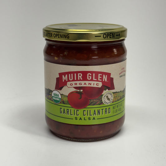 MUIR GLEN (12 PACK) Organic Garlic Cilantro Salsa 16 oz BB 03/28