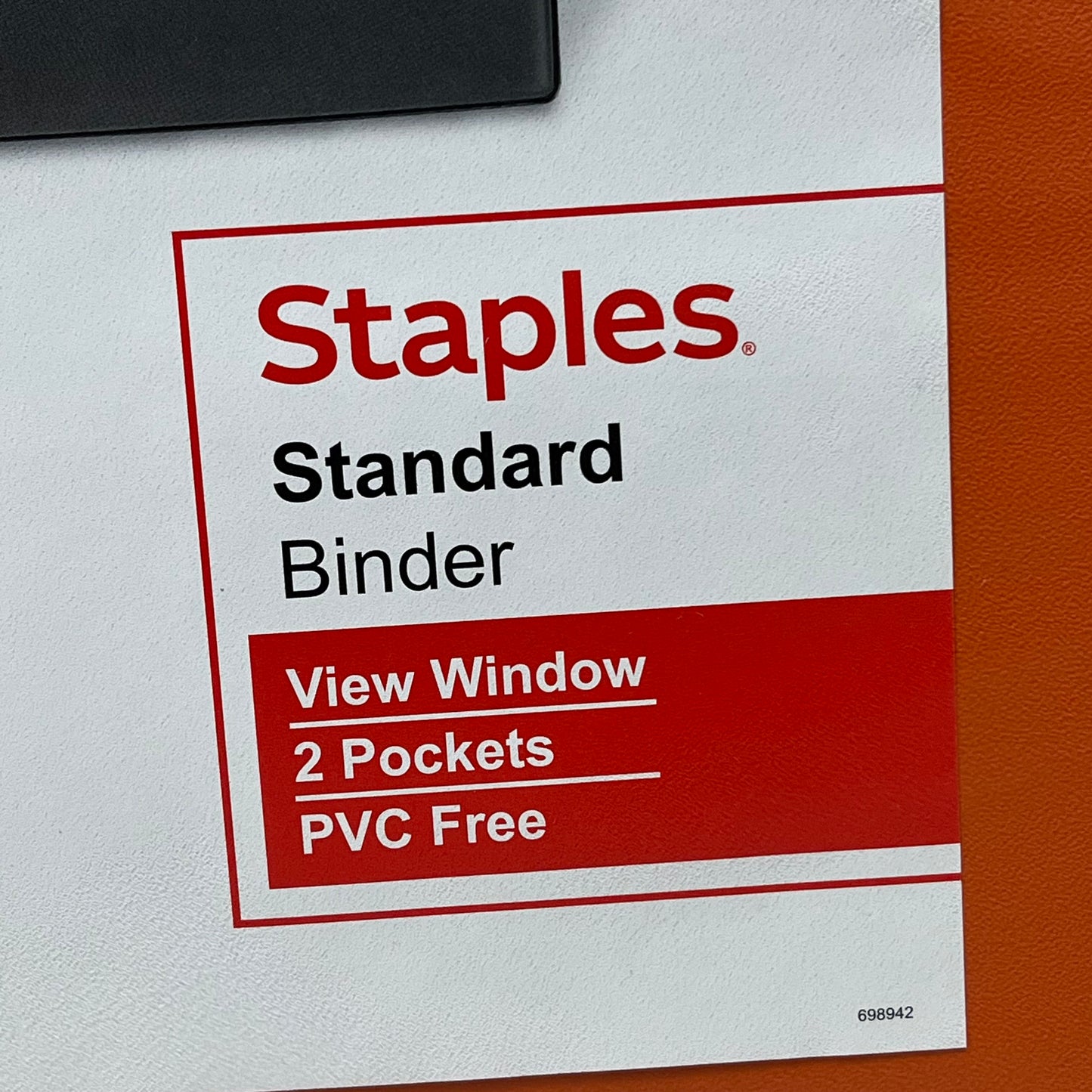 STAPLES (6 PACK) Binder View Window 2 Pockets PVC Free D-Rings 2" Red Orange