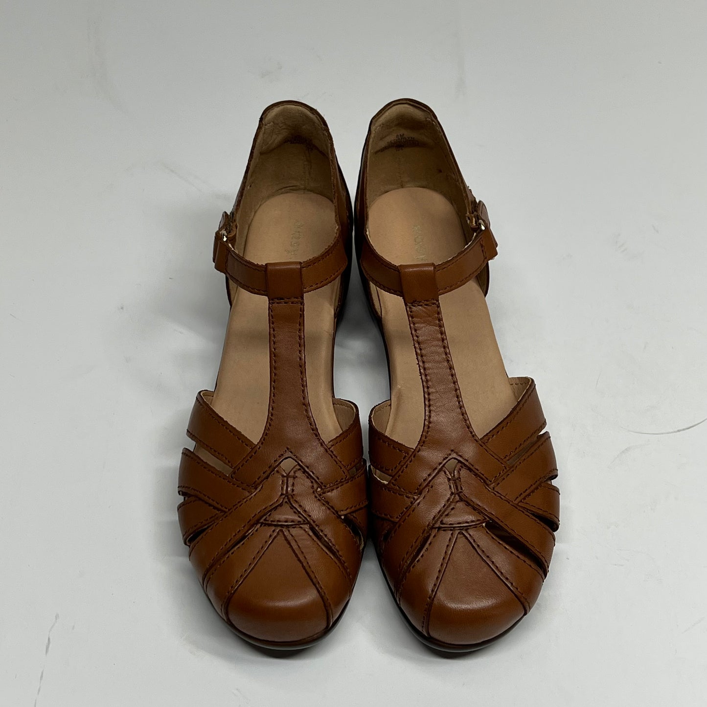 EASY SPIRIT Darlyn T-strap Woven Flats Women's Sz 8M Brown Leather (As-Is)