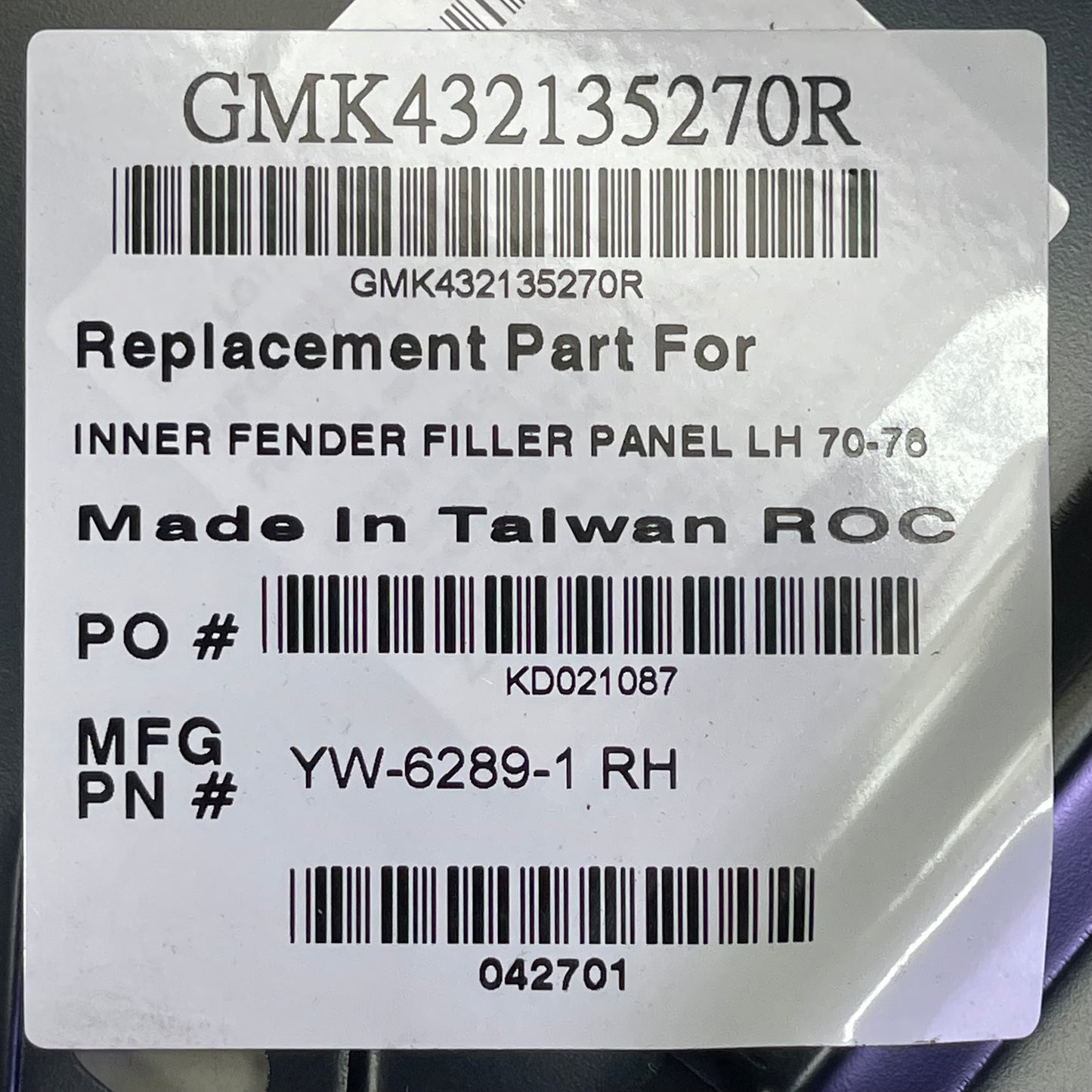 GOODMARK Inner Fender/Radiator Support Baffle For PONTIAC Firebird 1970-1976 Black GMK432135270R