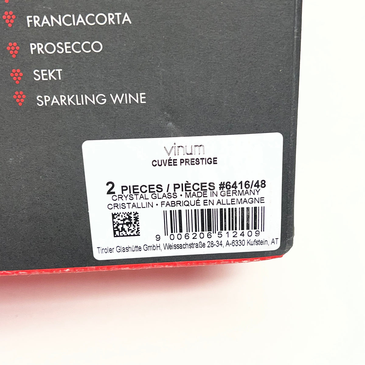RIEDEL (SET OF 2) Vinum Crystal Cuveé Prestige Wine Glasses Dishwasher Safe