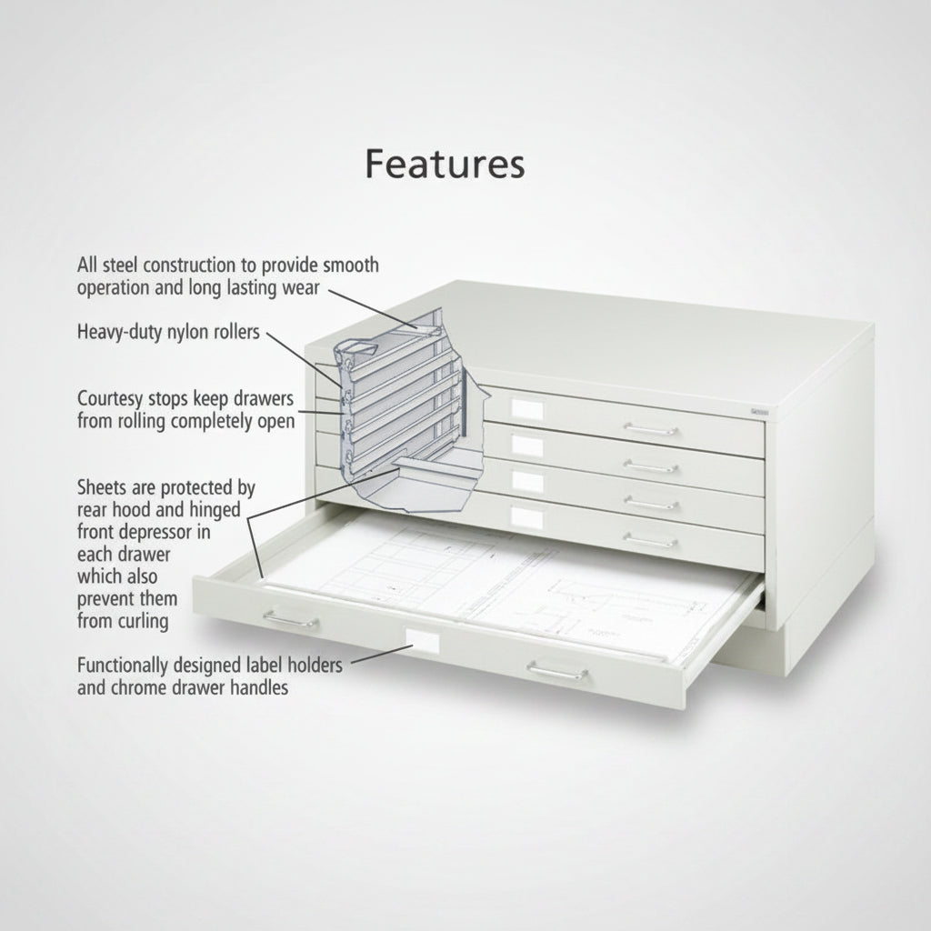 SAFCO Facil Steel Flat File 60lb Drawer Cap 40"x26"x16.5" Light Grey SAF4969LG
