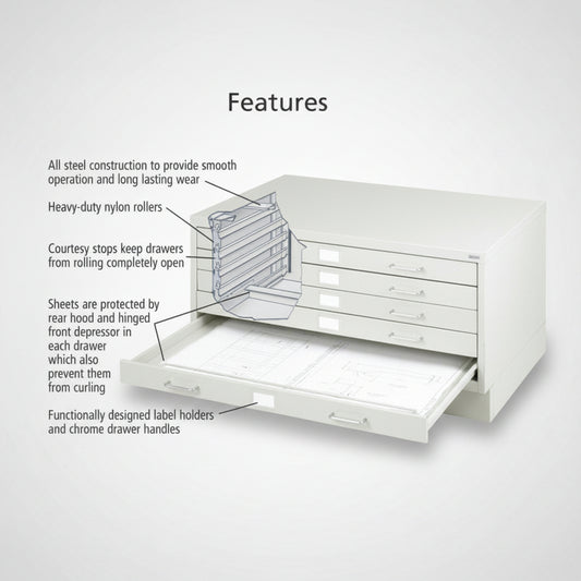 SAFCO Facil Steel Flat File 60lb Drawer Cap 40"x26"x16.5" Light Grey SAF4969LG