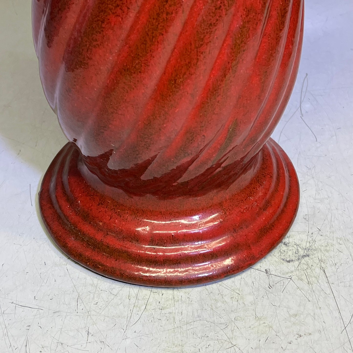 ZA@ Glazed Pottery 2 Piece Swirl Stand Bird Bath 22" L x 20" Dia Shiny Red