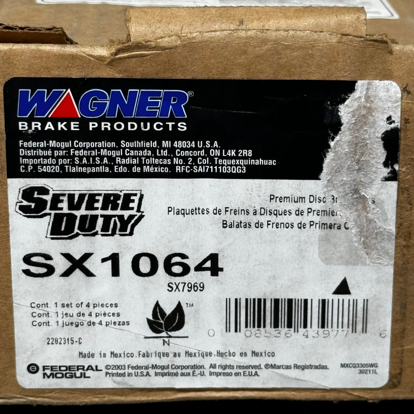 WAGNER SD Severe-Duty Disc Brake Pads Set Black 11 1/2" x 3" SX1064